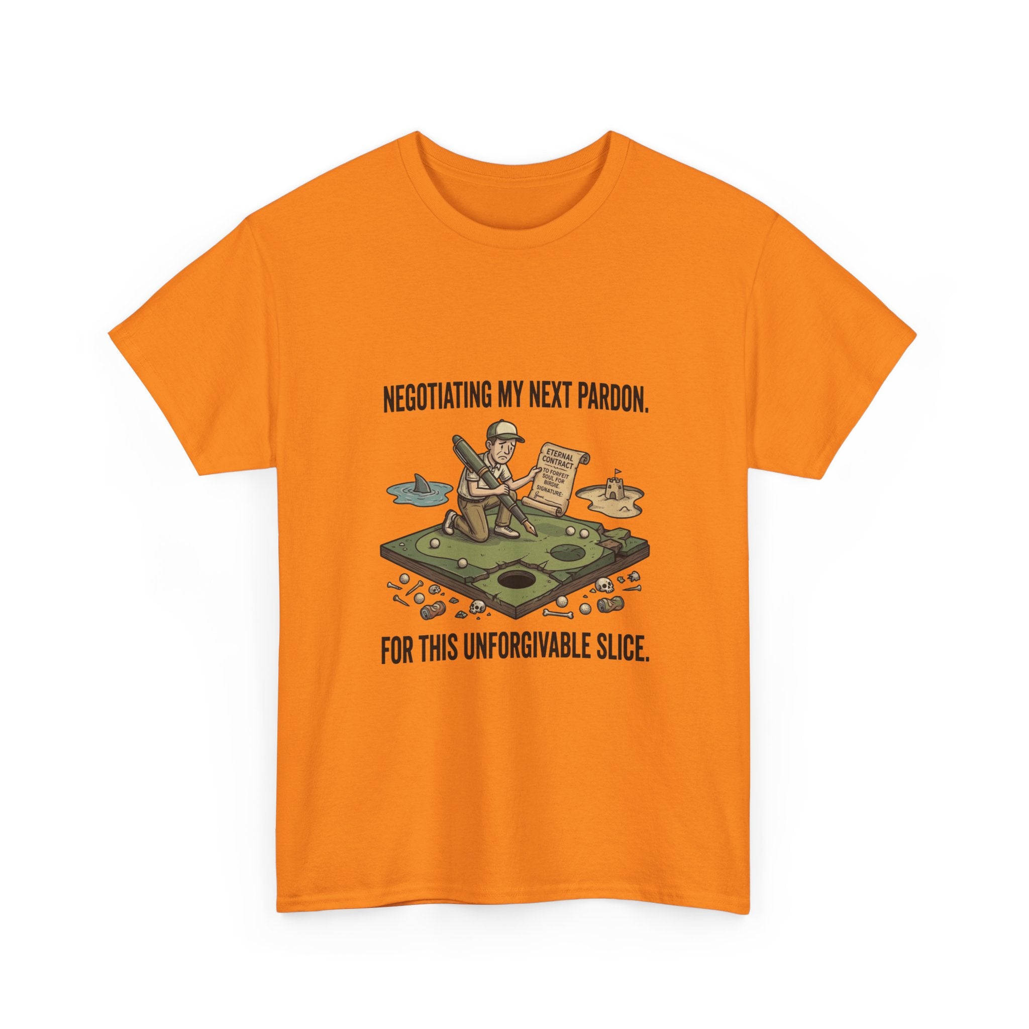 Golf T-Shirt — "Negotiating My Next Pardon For This Unforgivable Slice" Golf Graphic Tee
