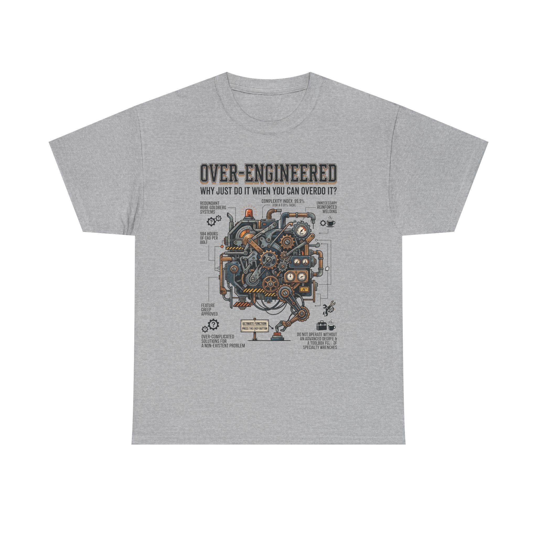 Over-Engineered Tee – Funny Engineer T-Shirt with Mechanical Brain Diagram