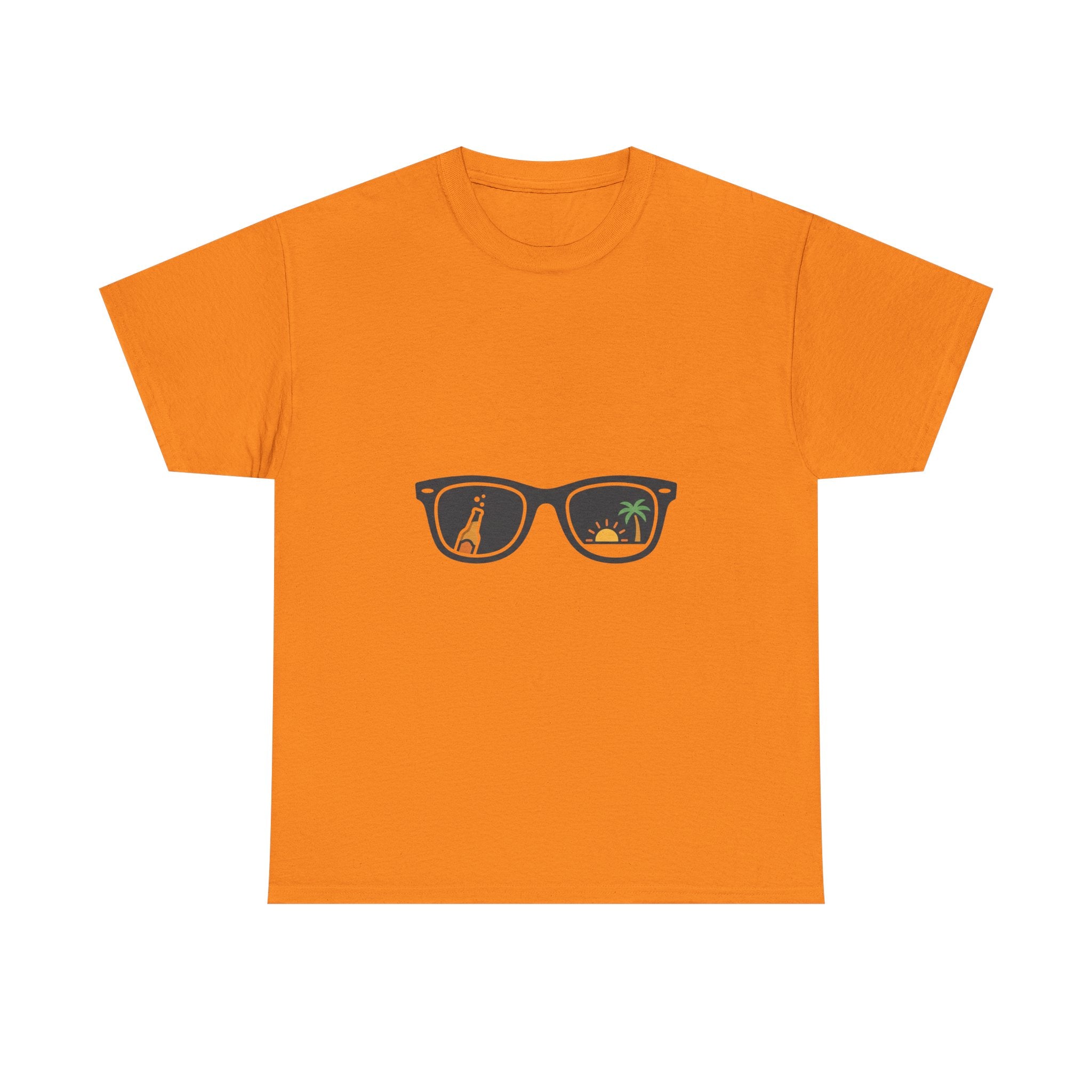 Sunglasses Reflection Tee — Tropical Beach & Palm Drink Graphic T-Shirt