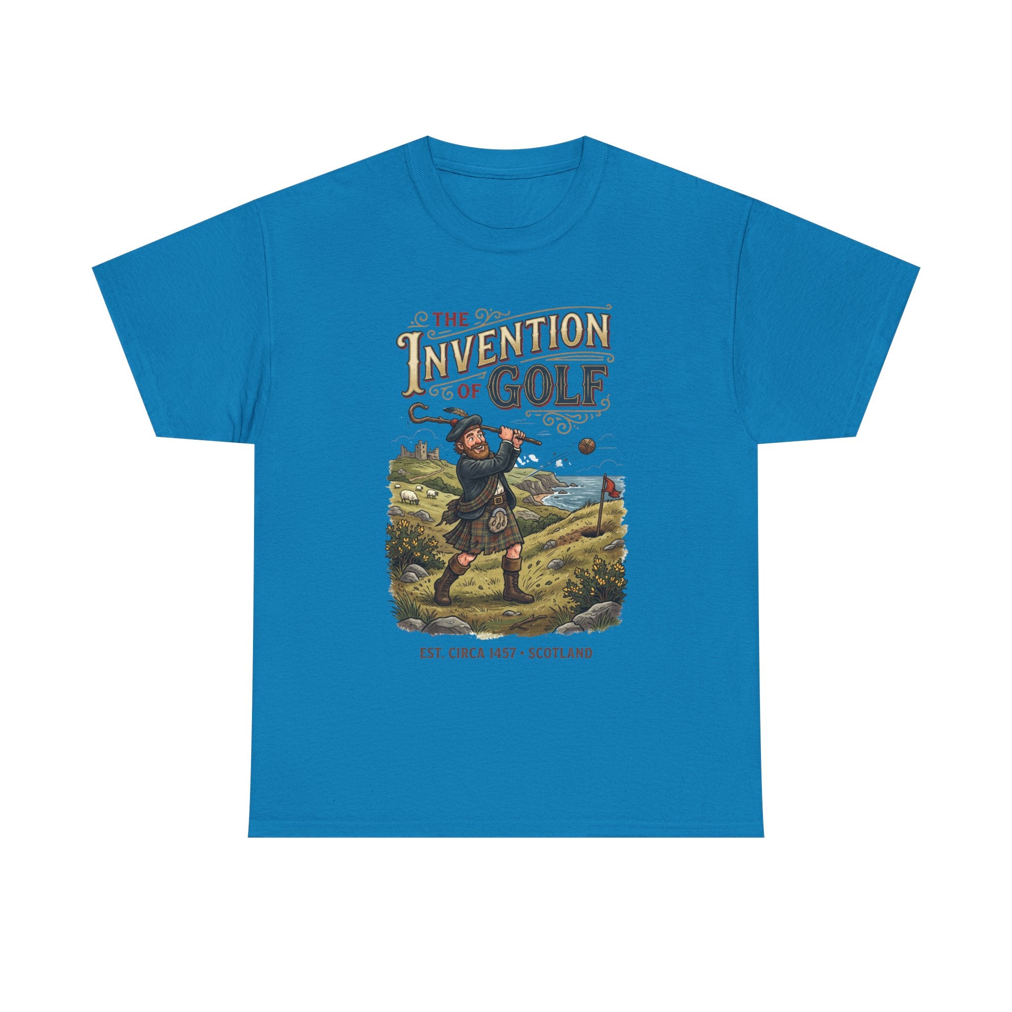 Golf T-Shirt — "The Invention of Golf" Vintage Scotland Design