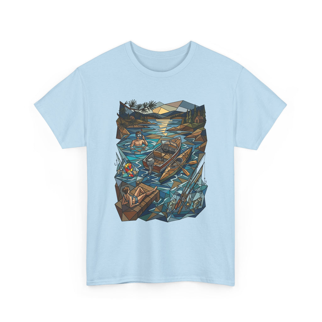 Fishing River Scene T-Shirt — Scenic Canoe & Rowboat Lake Outdoor Adventure Tee