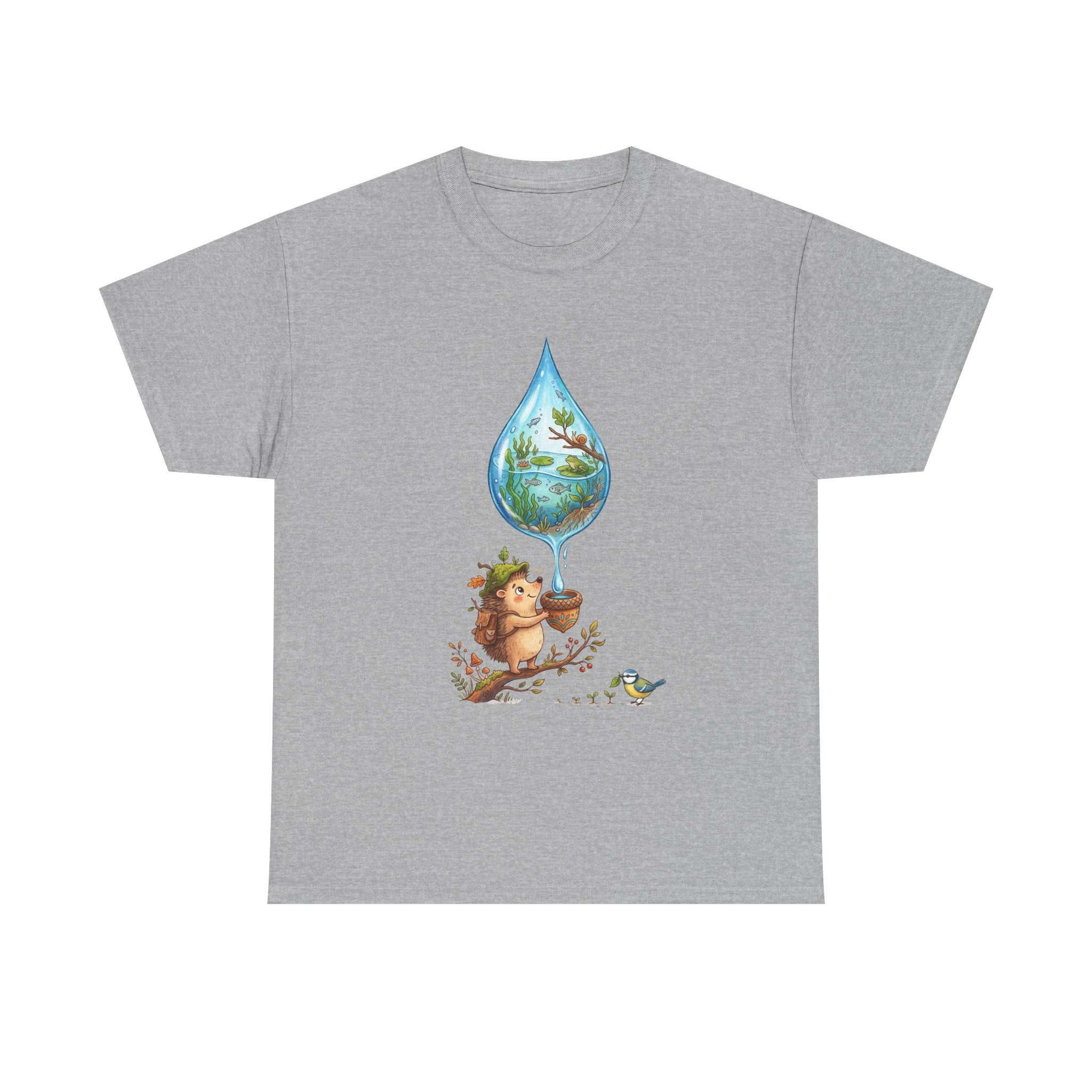 Eco Hedgehog Water Drop T‑Shirt — Wildlife Nature Illustration