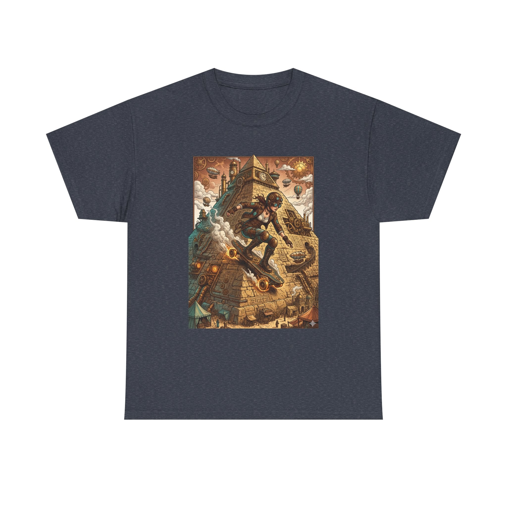 Steampunk Girl Skateboarder Art Print Tee Pyramid