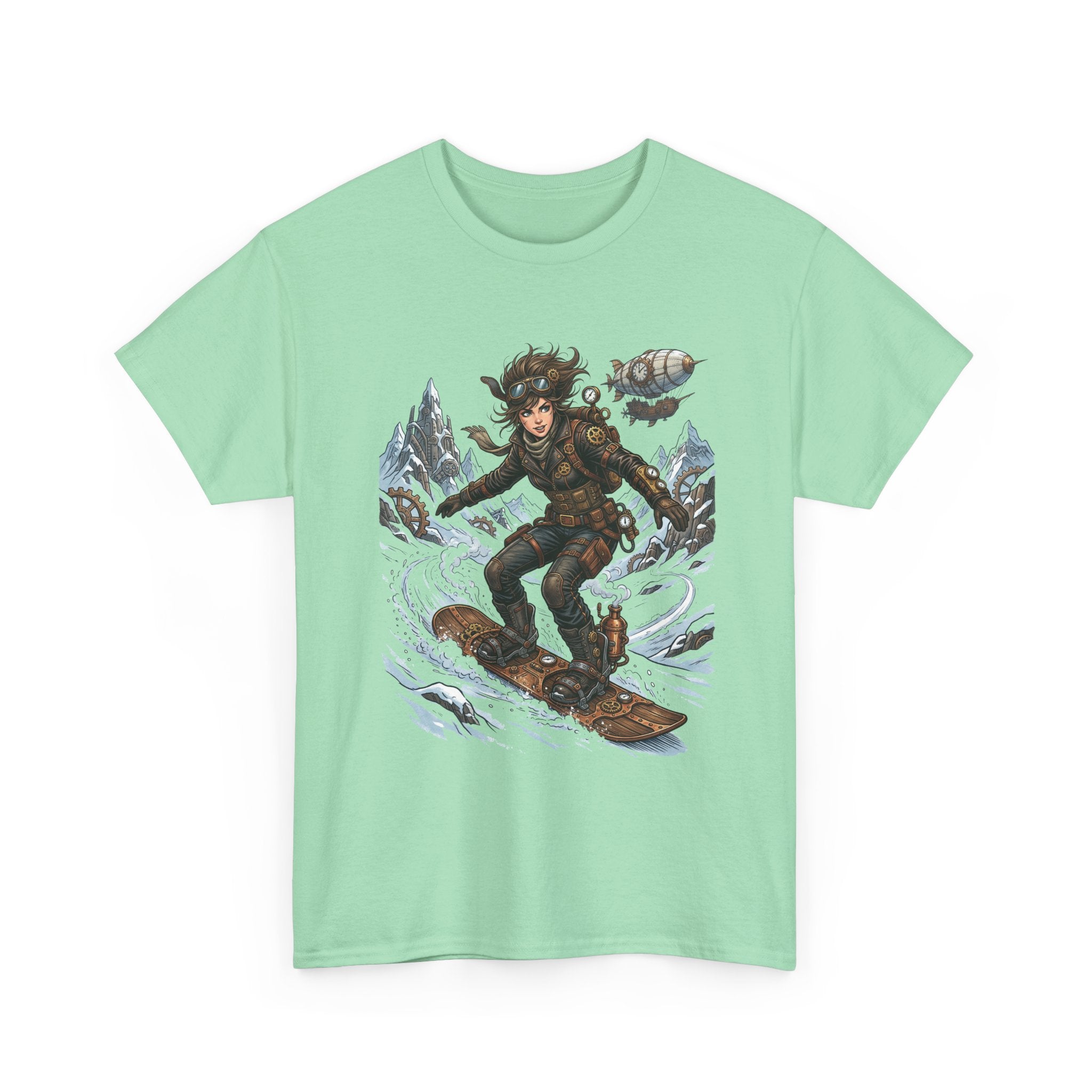 Steampunk Girl Snowboarder Graphic Tee — Winter Snowboarding Adventure Shirt