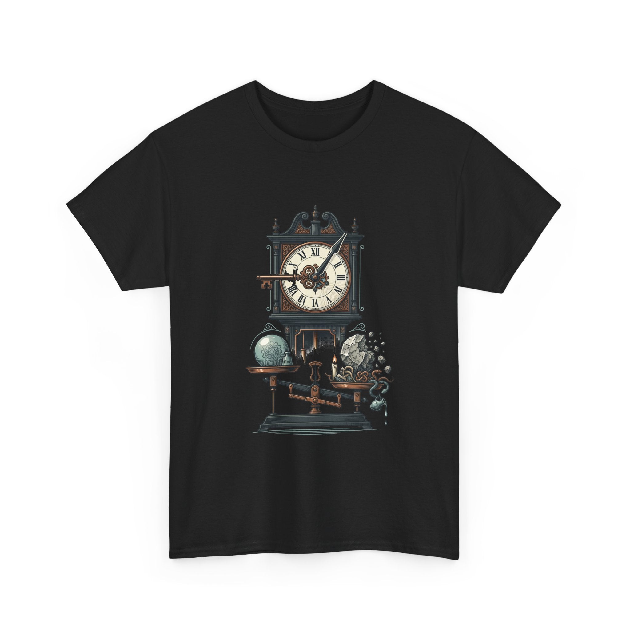 Vintage Clock & Globe Tee — Steampunk Timekeeper Graphic T-Shirt