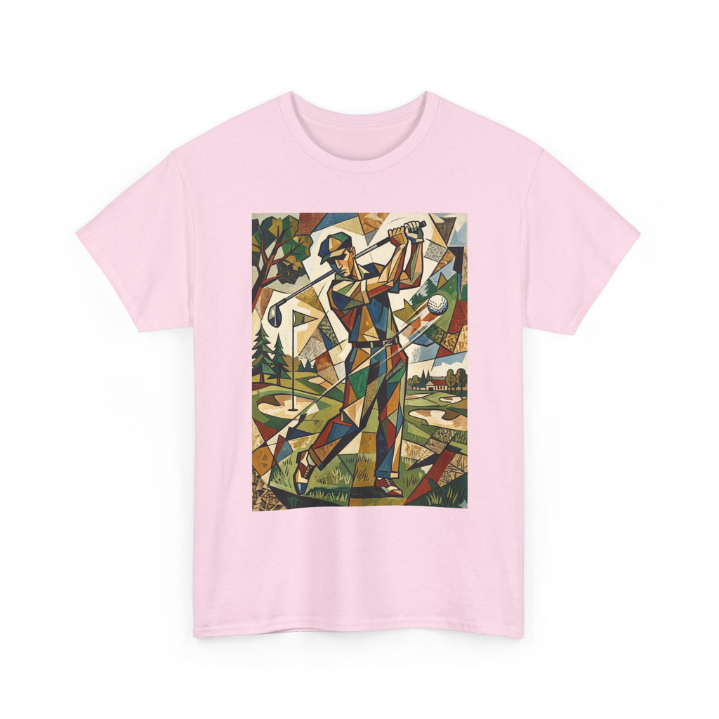 Abstract Golfer Art T-Shirt — Colorful Geometric Golf Scene Tee