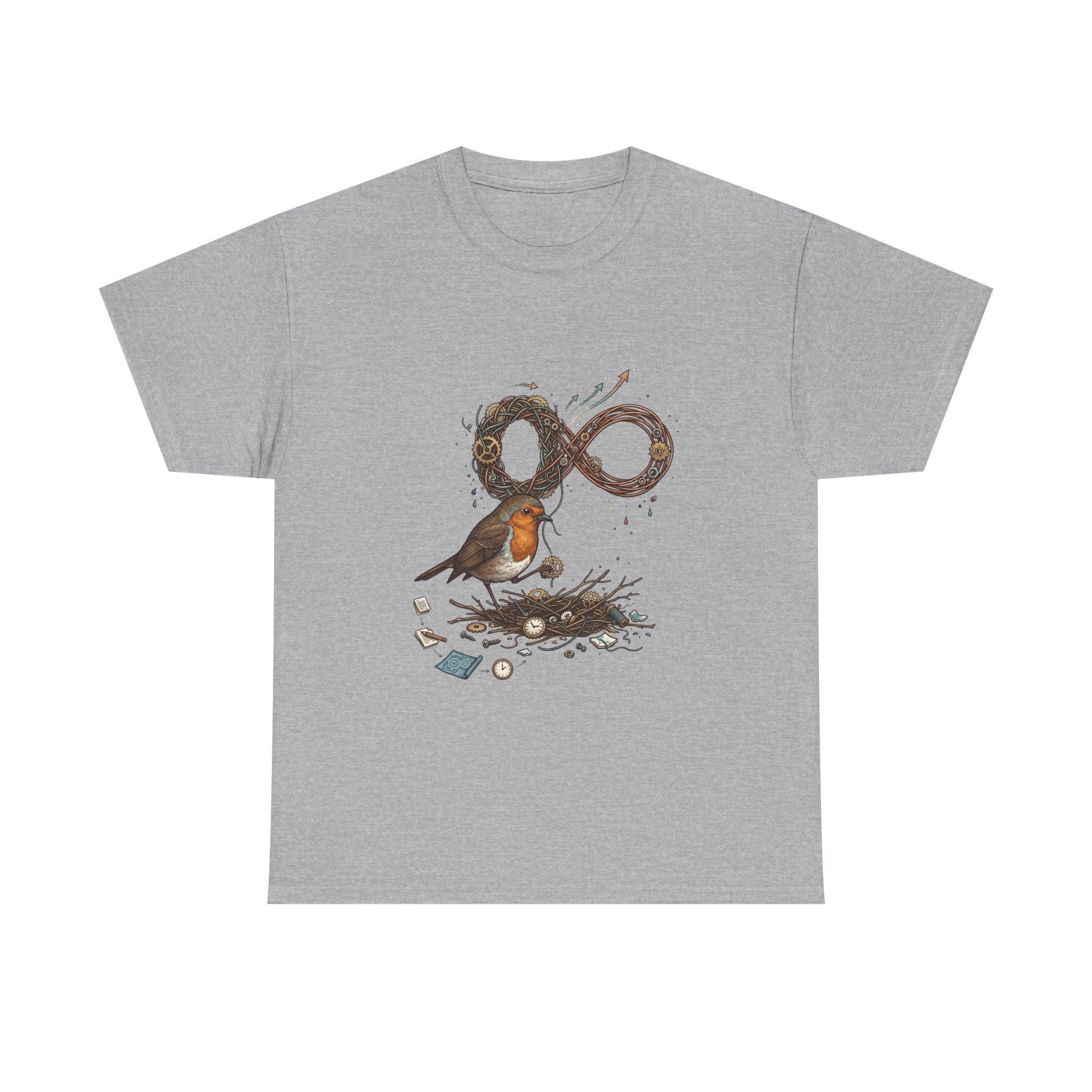 Robin & Infinity Symbol Tee — Nature-Inspired Bird Nest Graphic Shirt idk