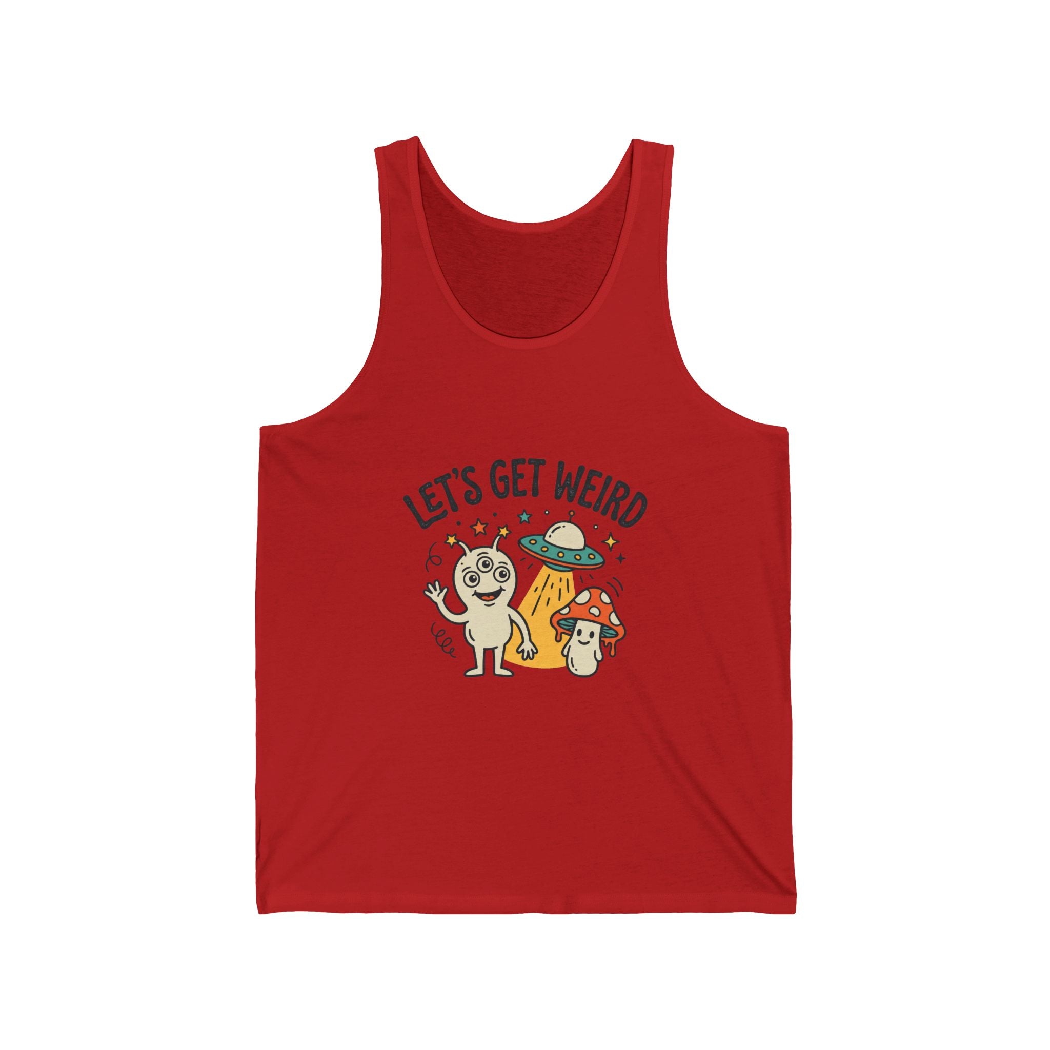 Let’s Get Weird Tank Top — Cute Psychedelic Pug & Mushroom Graphic Tank for Fun-Loving, Festival-Ready Folks