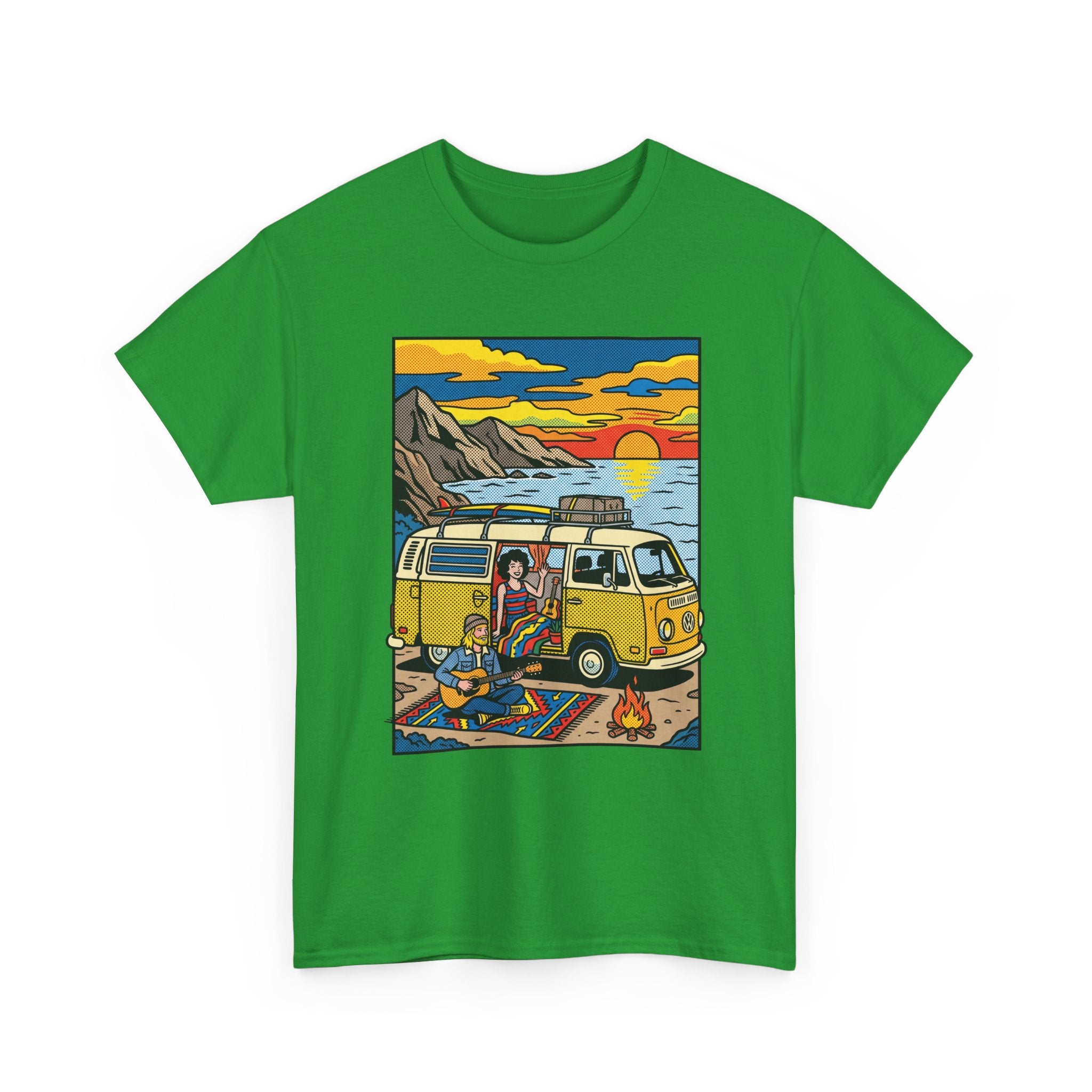 Surf Van Sunset T‑Shirt — Retro Camper Beach Scene Tee