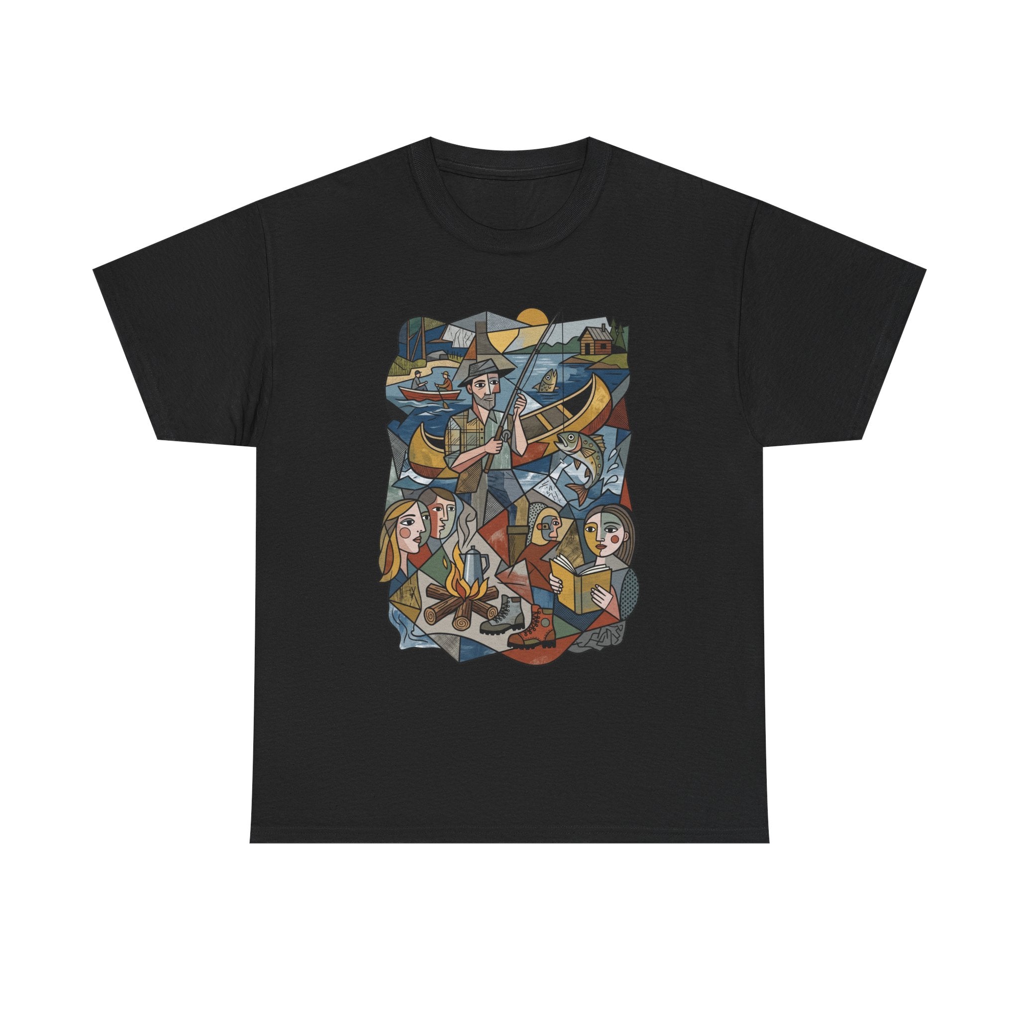 T-Shirt — Nautical Folk Art Crew: Illustrated Sailing, Fishing & Harbor Scene