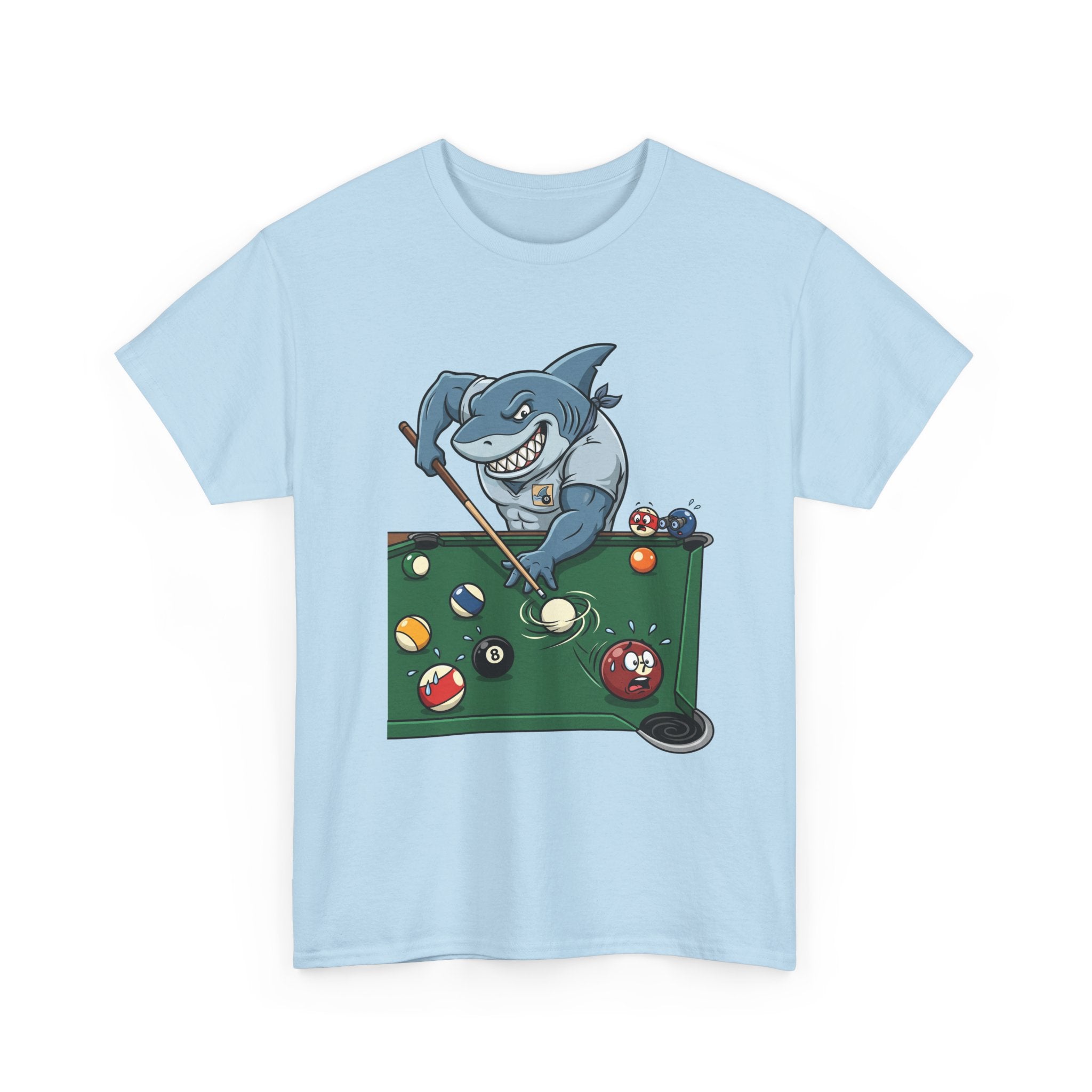 Shark Playing Pool T‑Shirt — Funny Billiards Shark Graphic Tee