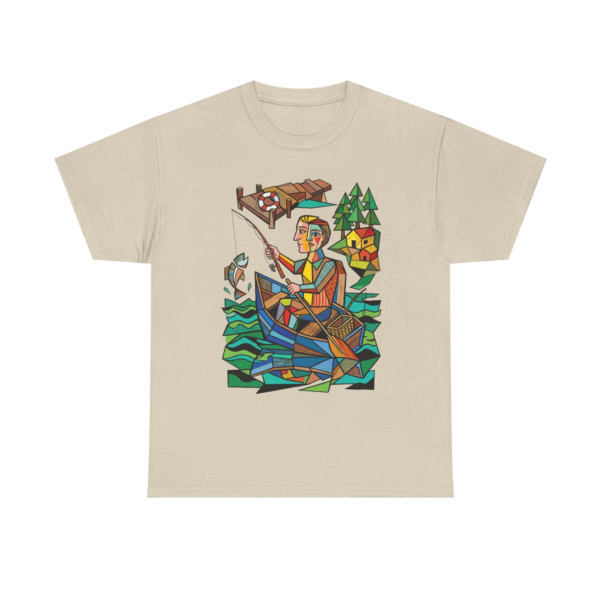 Fishing Canoe T-Shirt — Colorful Stained-Glass Angler Graphic Tee