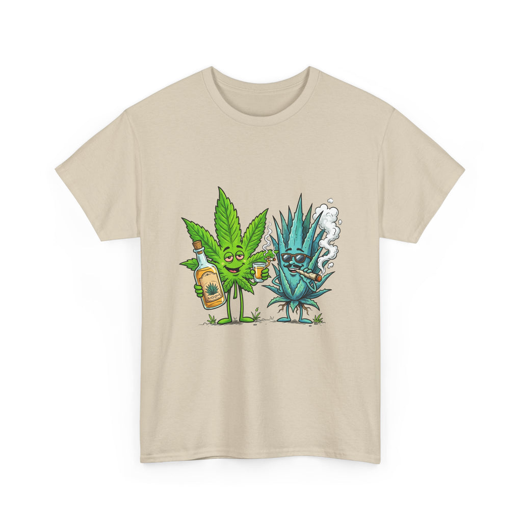 A Tequila & Cannabis Buds Friends T-Shirt — Funny Weed/Agave Leaf & Joint Graphic Tee