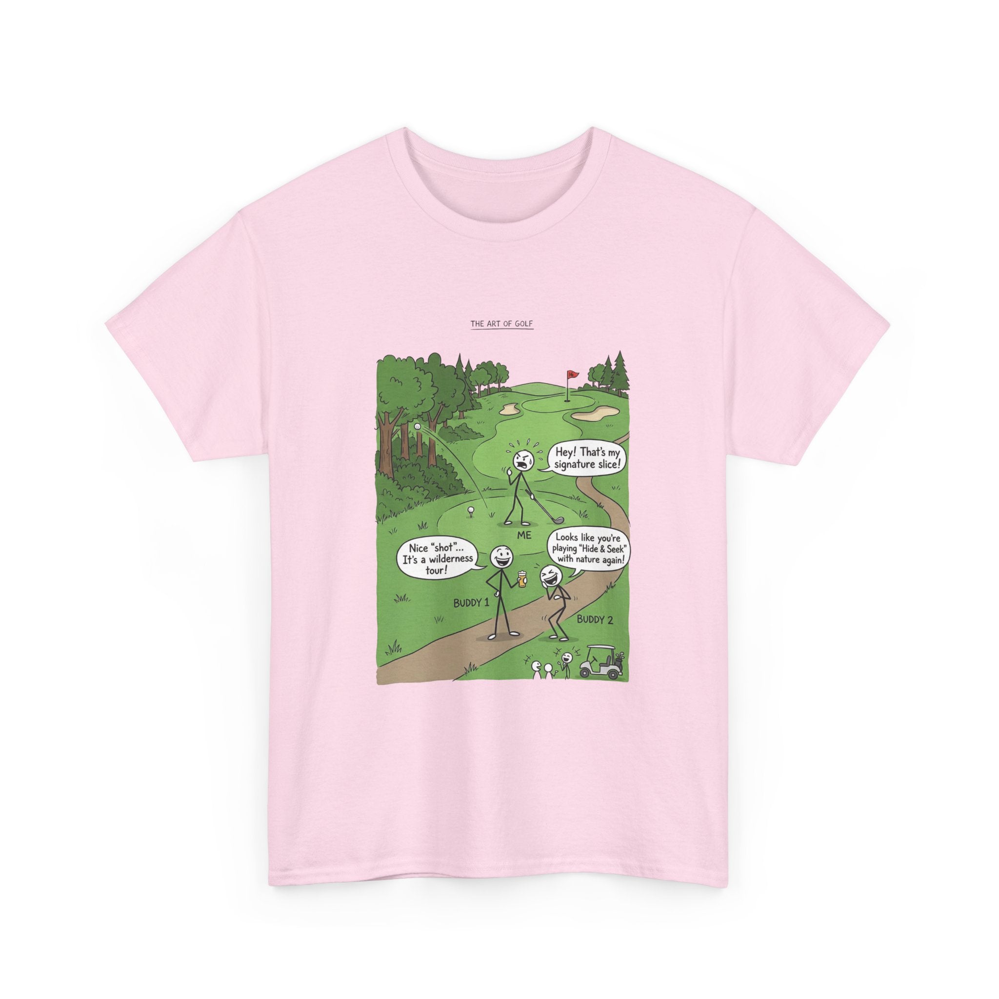 Golf Cartoons Graphic Tee — Funny Golf Humor T-Shirt ("Fore! That's a Mulligan, Dad")