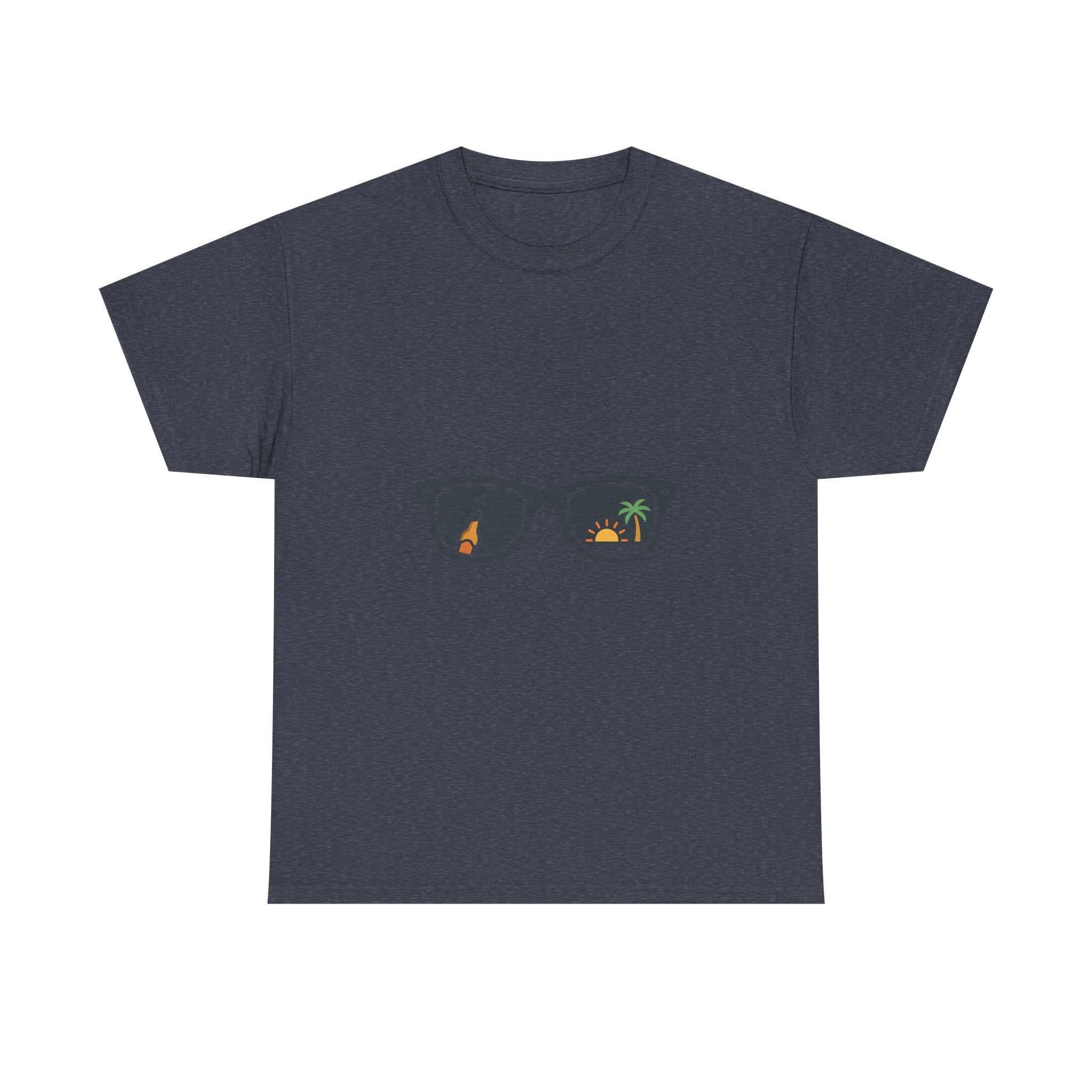 Sunglasses Reflection Tee — Tropical Beach & Palm Drink Graphic T-Shirt