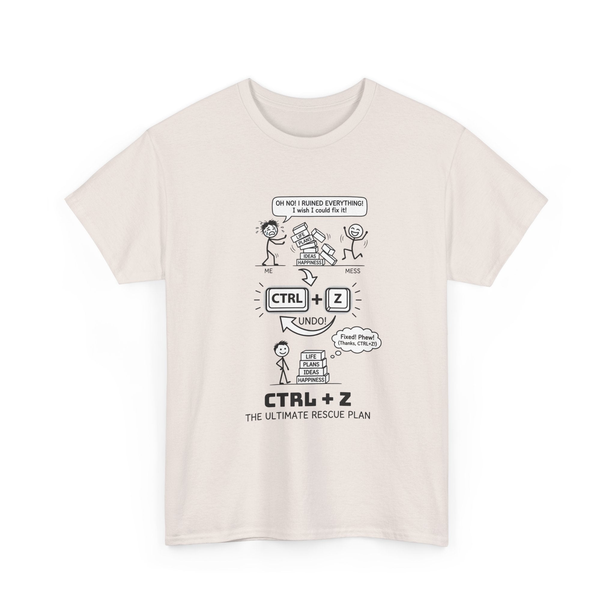 CTRL + Z T-Shirt — Funny Programmer Comic Tee ("The Ultimate Rescue Plan")