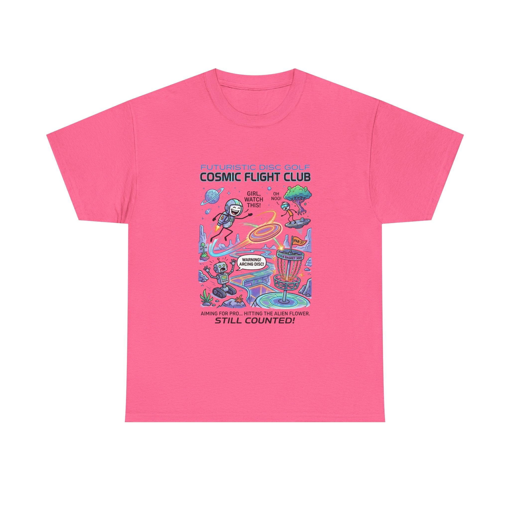 Cosmic Flight Club Disc Golf T-Shirt — Futuristic Outer Space Design