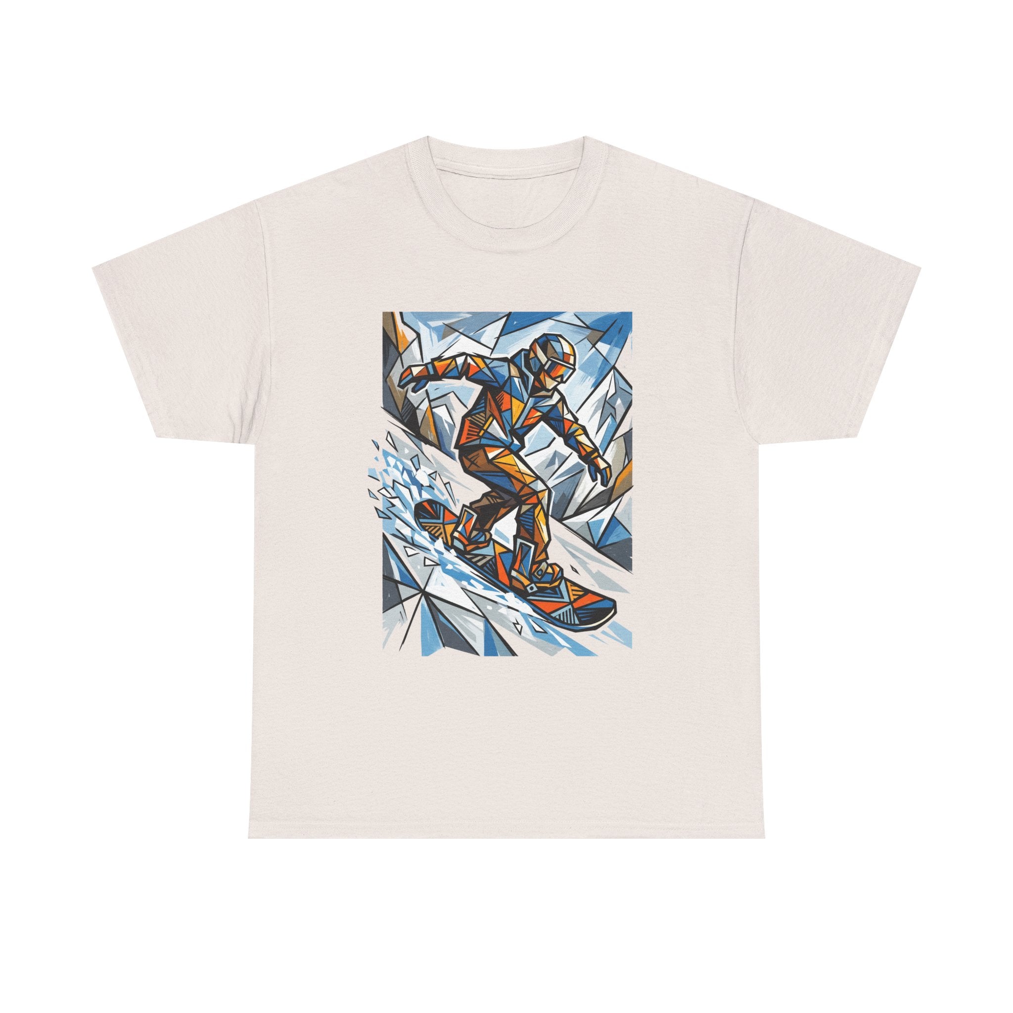 Snowboarder Geometric Art T-Shirt — Abstract Winter Sports Graphic Tee