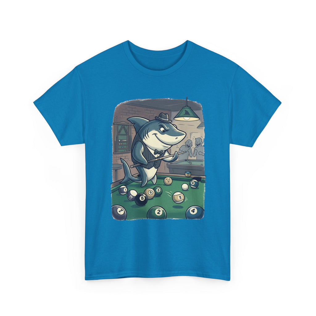 Shark Playing Pool T-Shirt – Funny Billiards Cartoon Tee