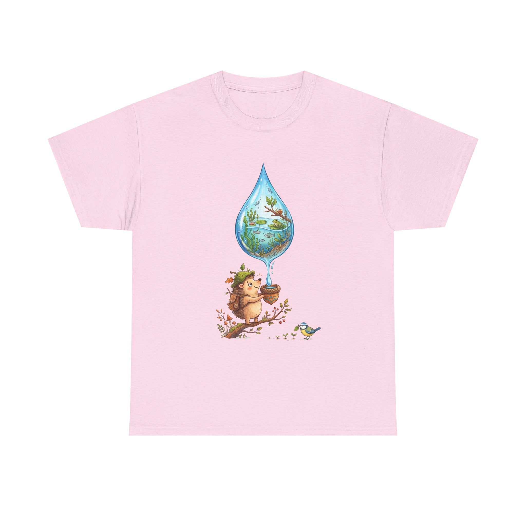 Eco Hedgehog Water Drop T‑Shirt — Wildlife Nature Illustration
