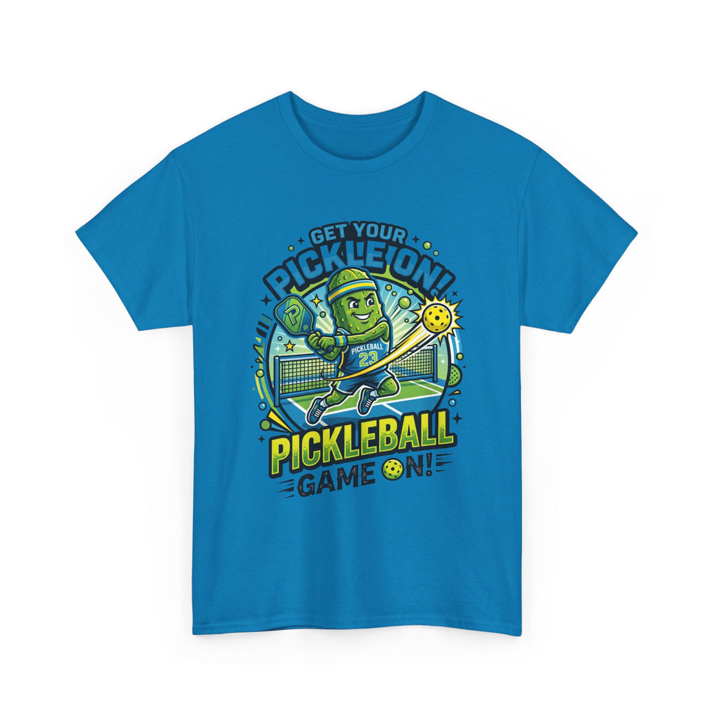 Pickleball Tee - "Get Your Pickle On!" Fun Pickle Character Game On Shirt