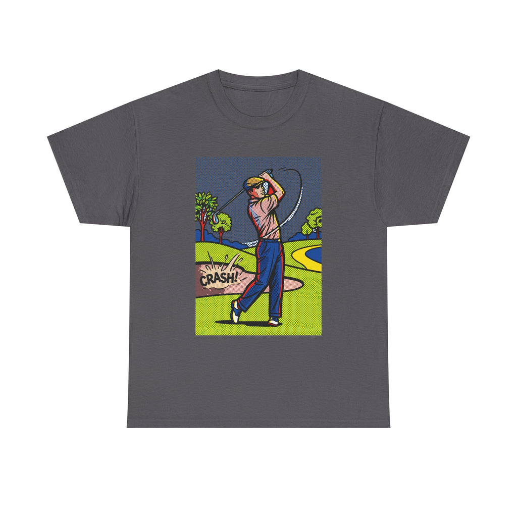 Golf Swing Pop Art T-Shirt — Vintage Comic 'Crash!' Graphic Tee