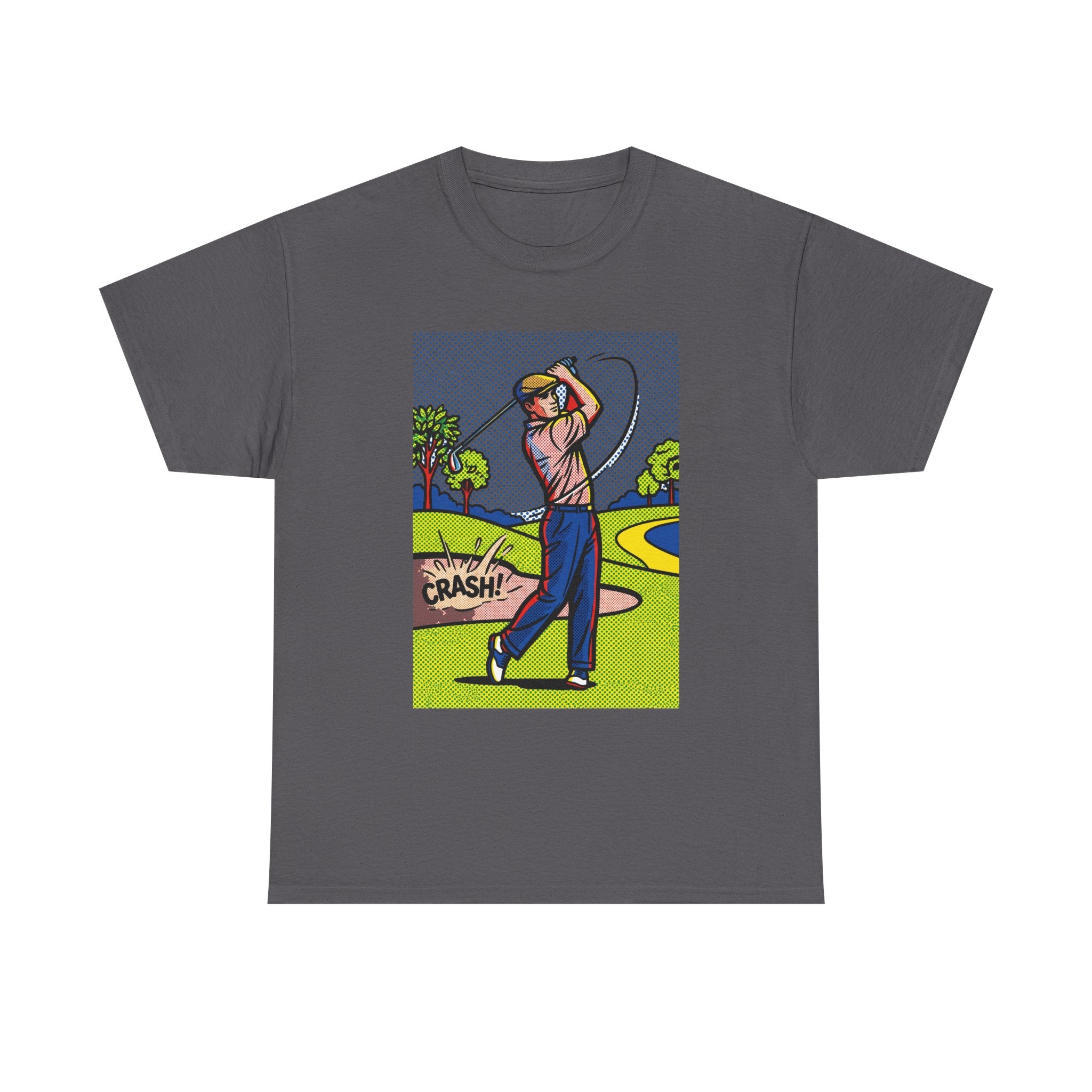 Golf Swing Pop Art T-Shirt — Vintage Comic 'Crash!' Graphic Tee
