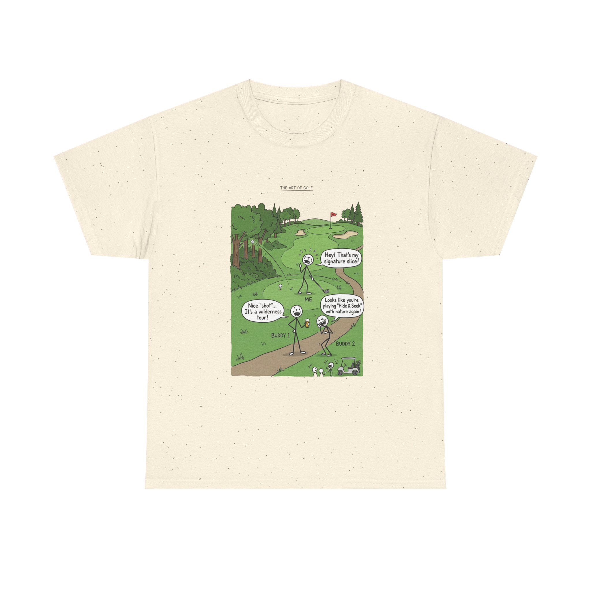 Golf Cartoons Graphic Tee — Funny Golf Humor T-Shirt ("Fore! That's a Mulligan, Dad")