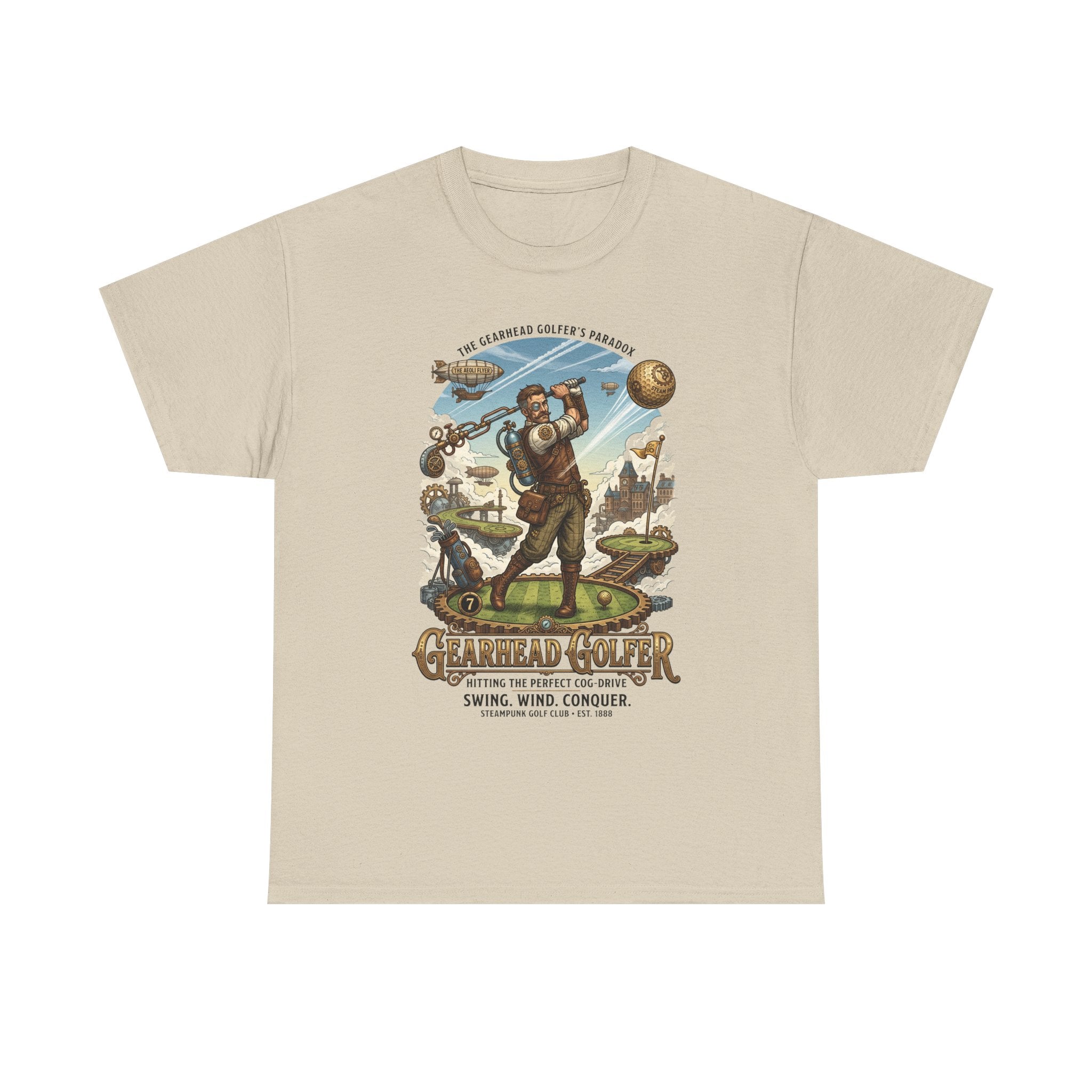 Steampunk Golf T-Shirt - 'Gearhead Golfer' Vintage Car & Golf Humor Tee