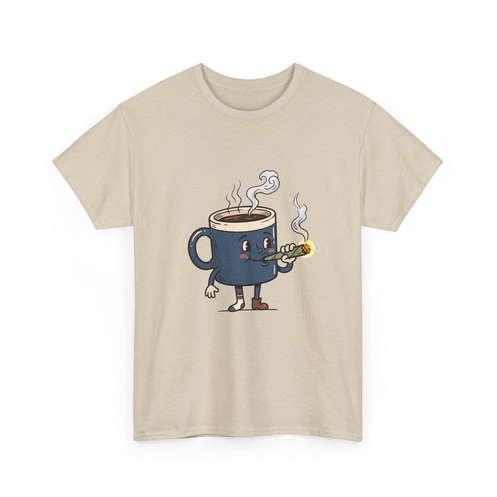 Coffee and a Joint Character Tee — Funny Smoking Joint Cartoon Shirt