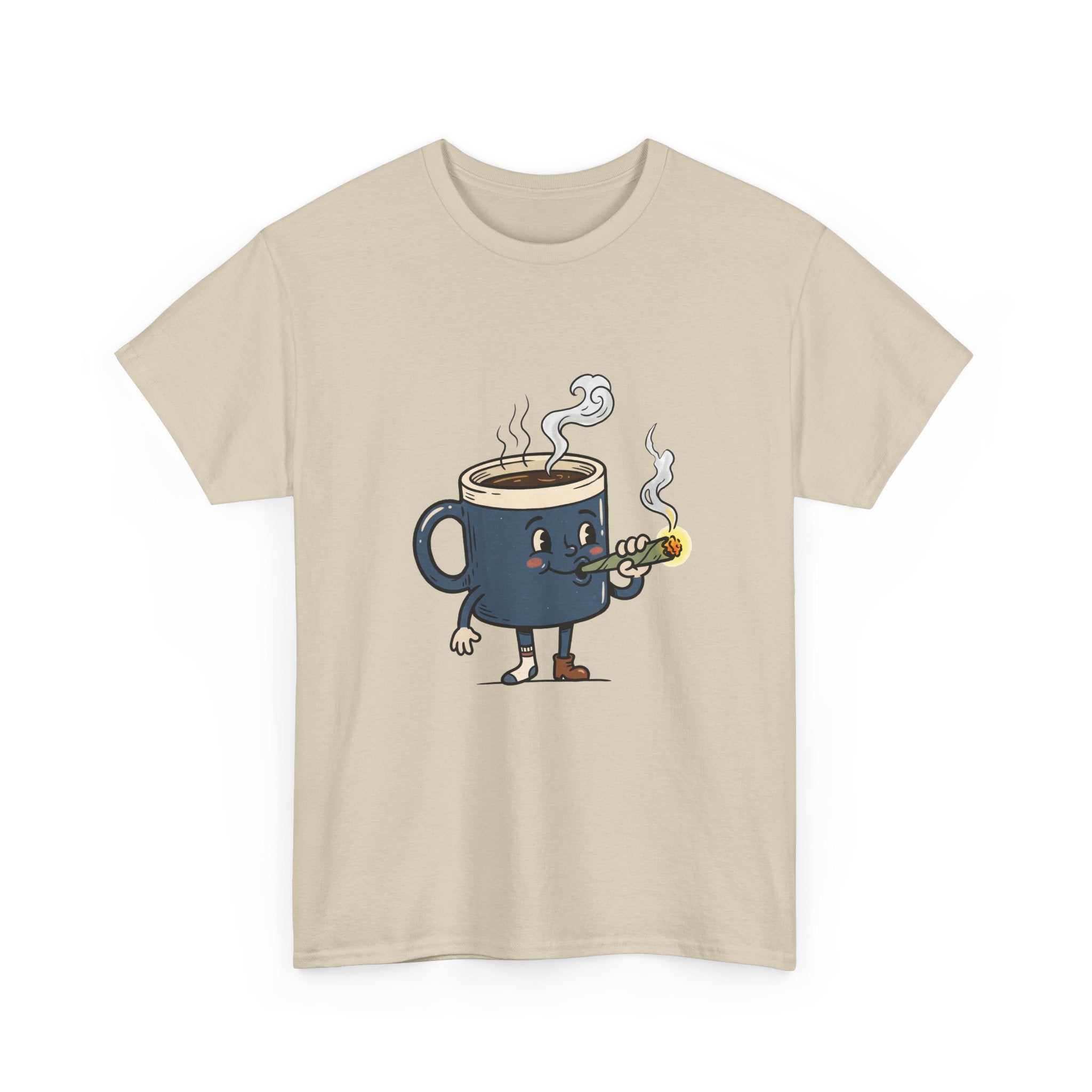 Coffee and a Joint Character Tee — Funny Smoking Joint Cartoon Shirt
