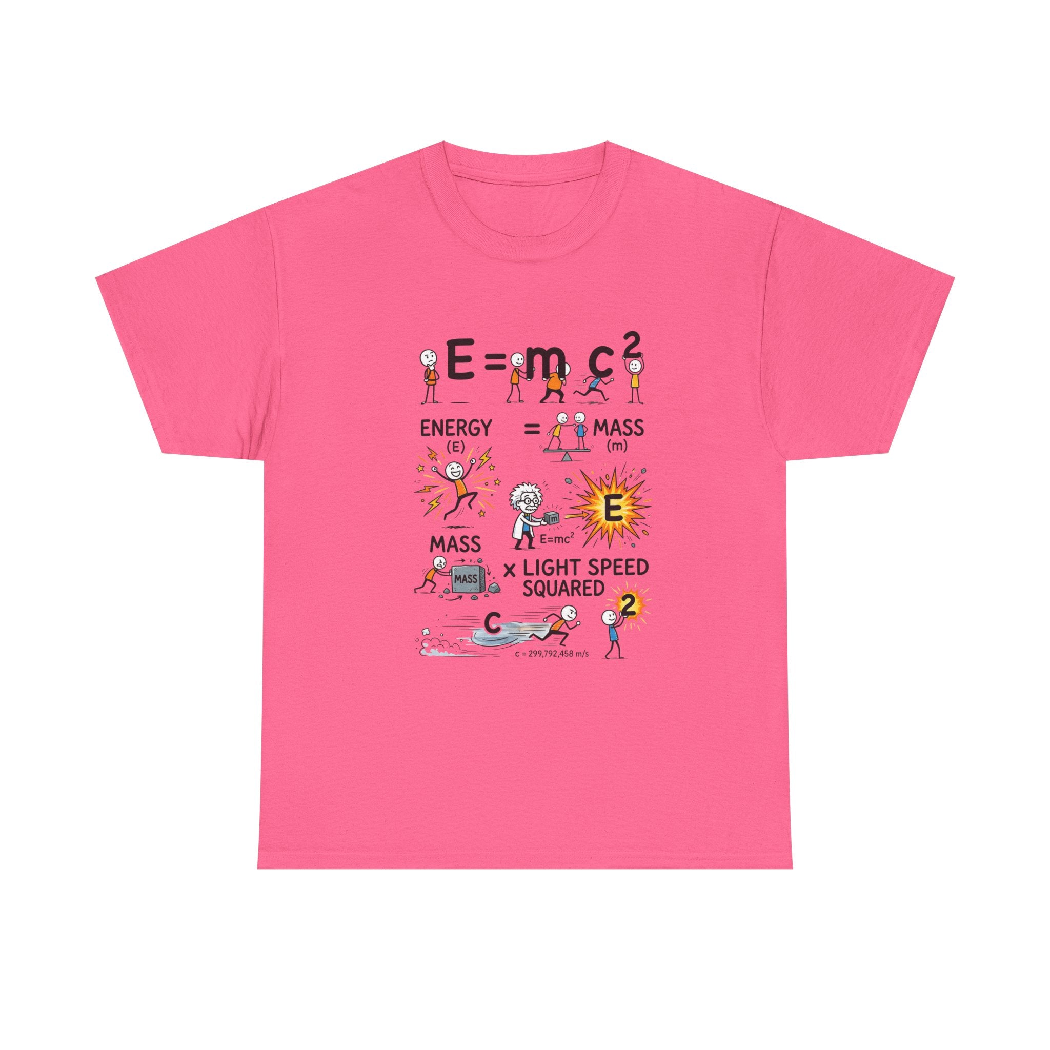 E=mc2 Cartoon Science T-Shirt — Funny Physics Diagram Tee for Students & Teachers