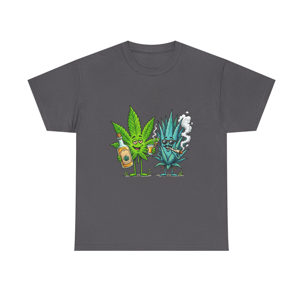 A Tequila & Cannabis Buds Friends T-Shirt — Funny Weed/Agave Leaf & Joint Graphic Tee
