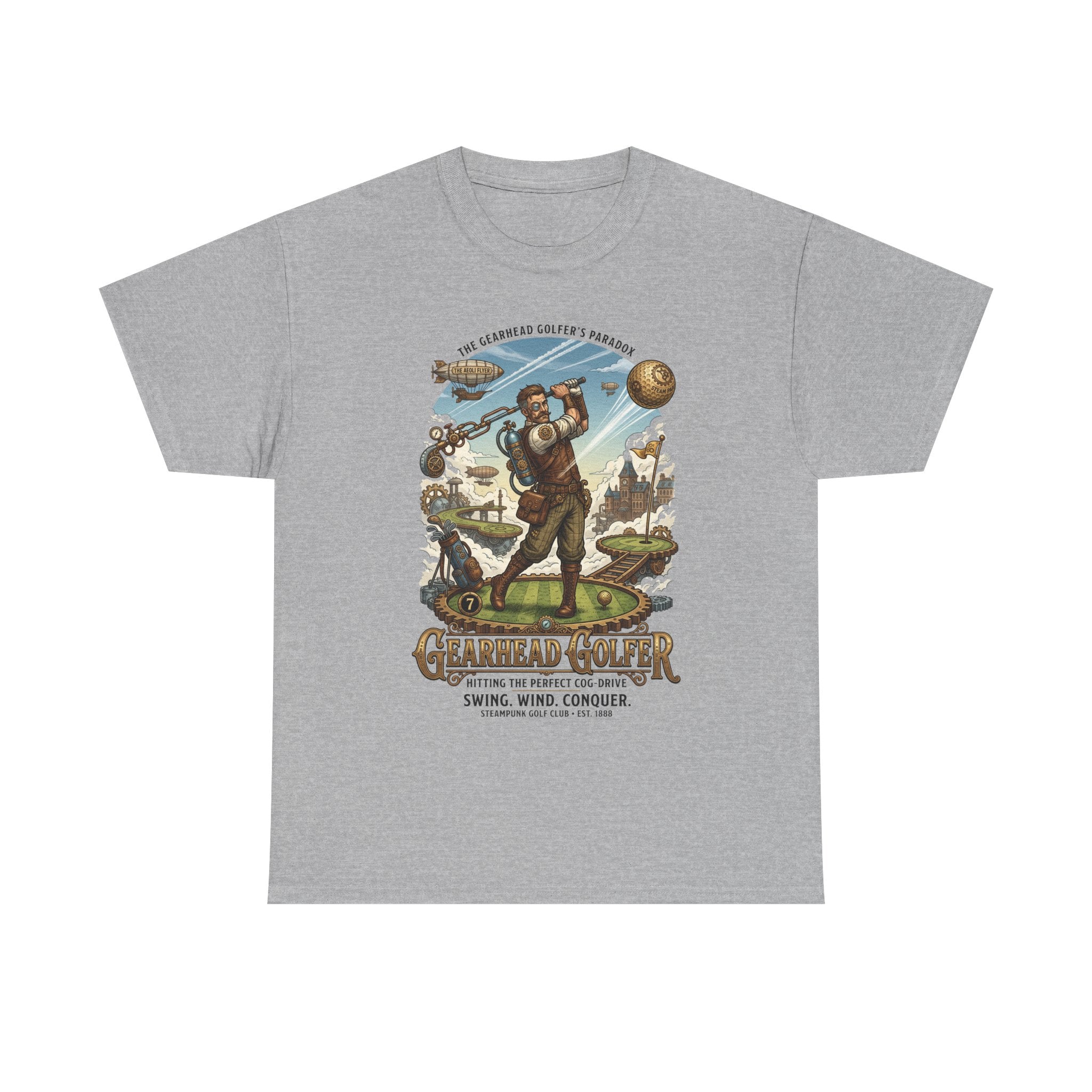 Steampunk Golf T-Shirt - 'Gearhead Golfer' Vintage Car & Golf Humor Tee