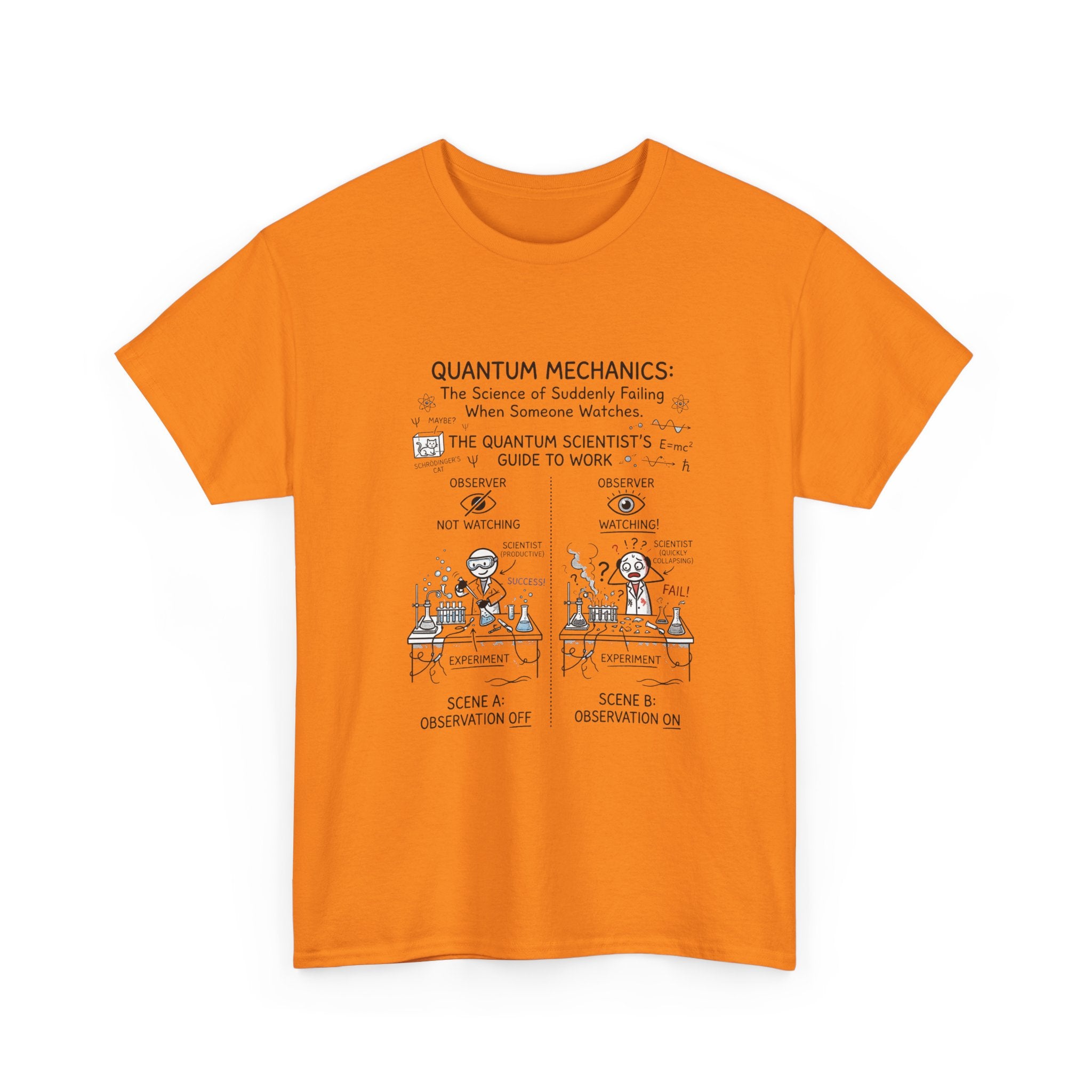 Quantum Mechanics Cartoon T‑Shirt — Funny Science Diagram Tee