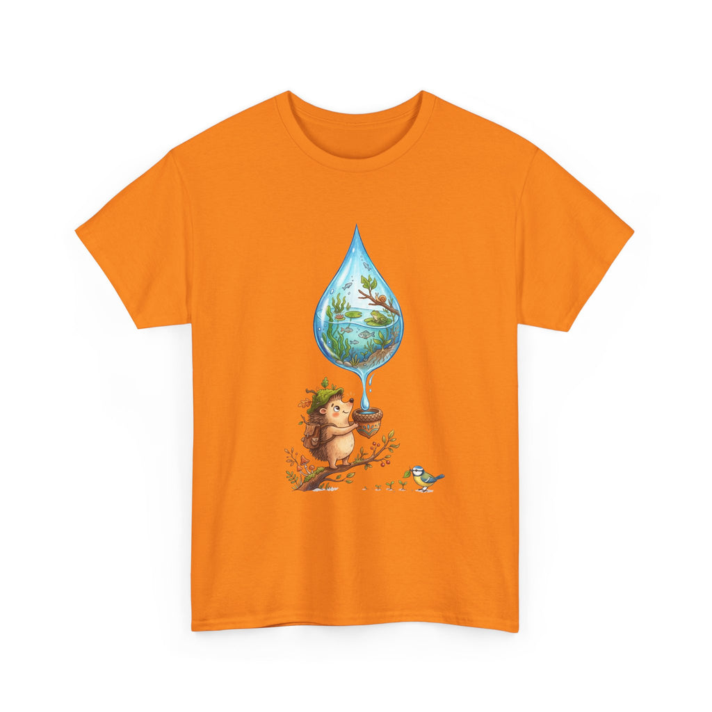 Eco Hedgehog Water Drop T‑Shirt — Wildlife Nature Illustration