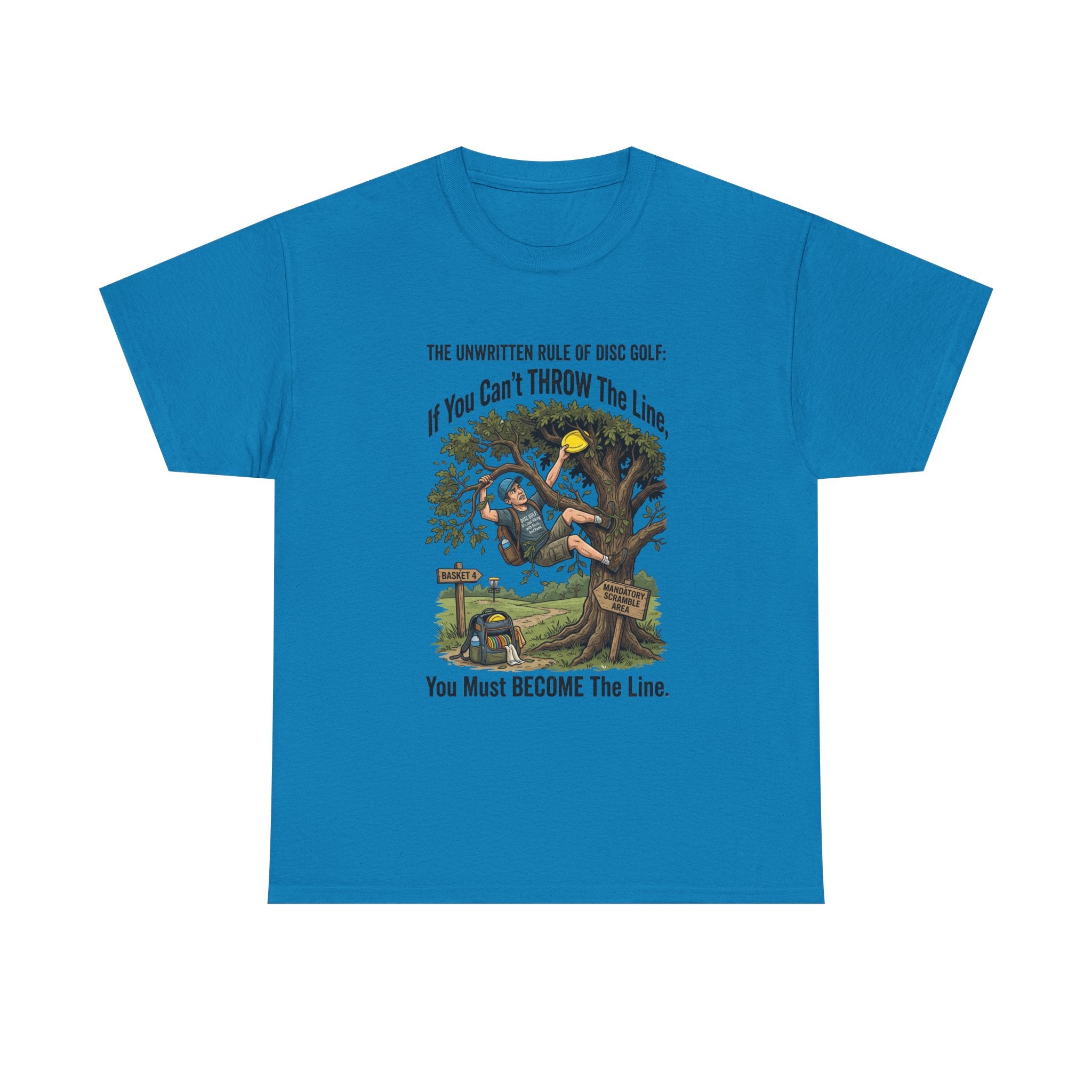 Disc Golf T-Shirt - "If You Can't Throw the Line, You Must Become the Line" Vintage Golf Cartoon Tee