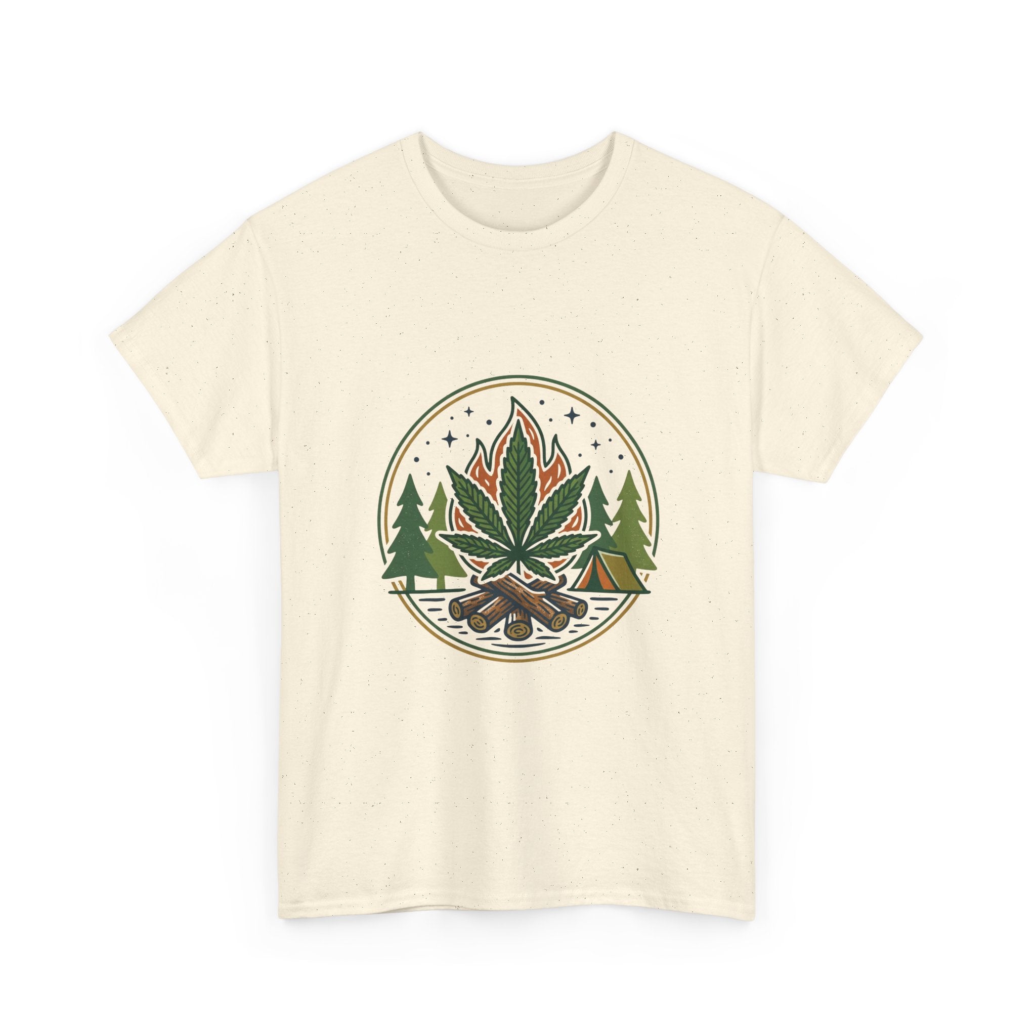Cannabis Campfire Tee — Outdoor Weed Leaf Forest Graphic T-Shirt