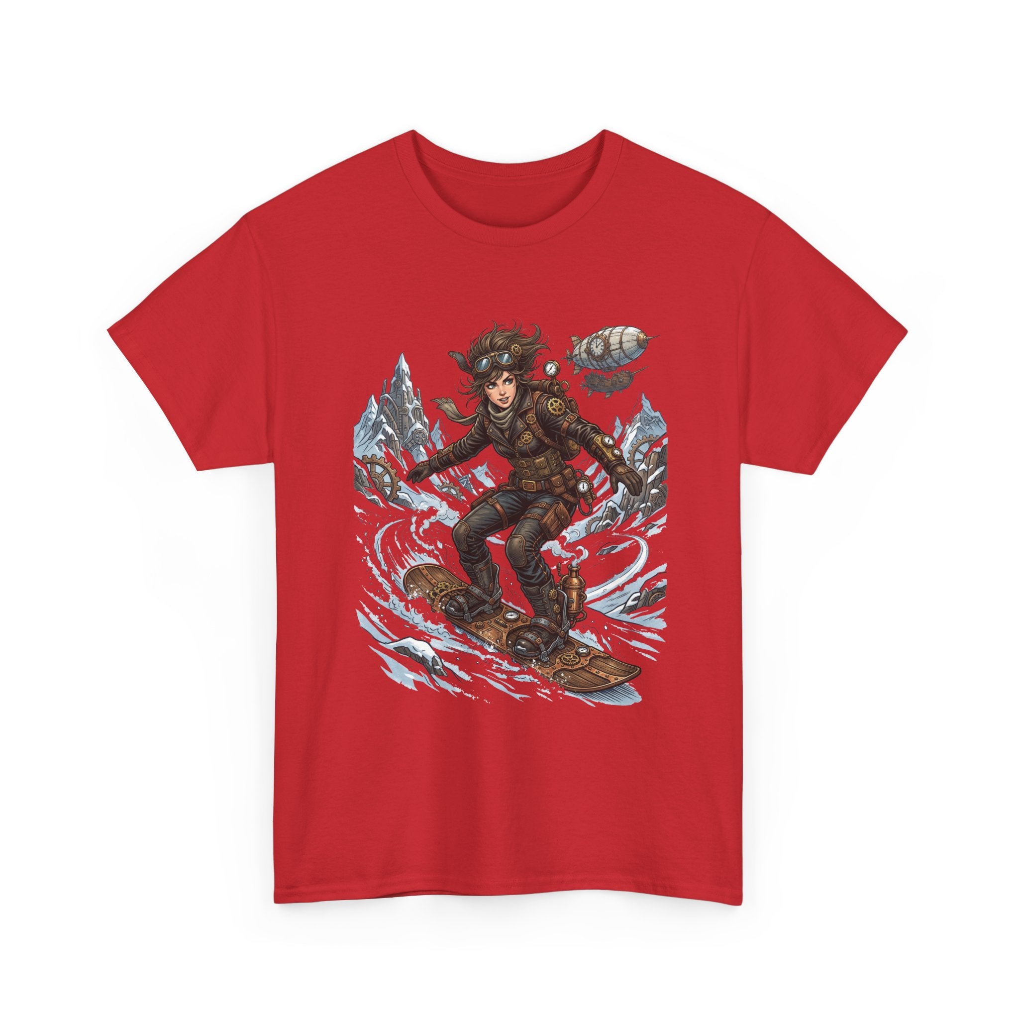 Steampunk Girl Snowboarder Graphic Tee — Winter Snowboarding Adventure Shirt