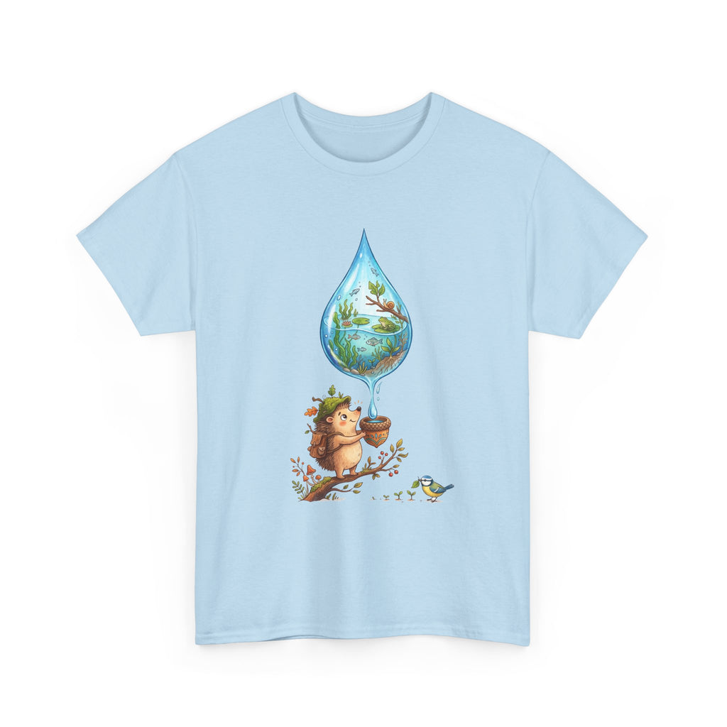 Eco Hedgehog Water Drop T‑Shirt — Wildlife Nature Illustration