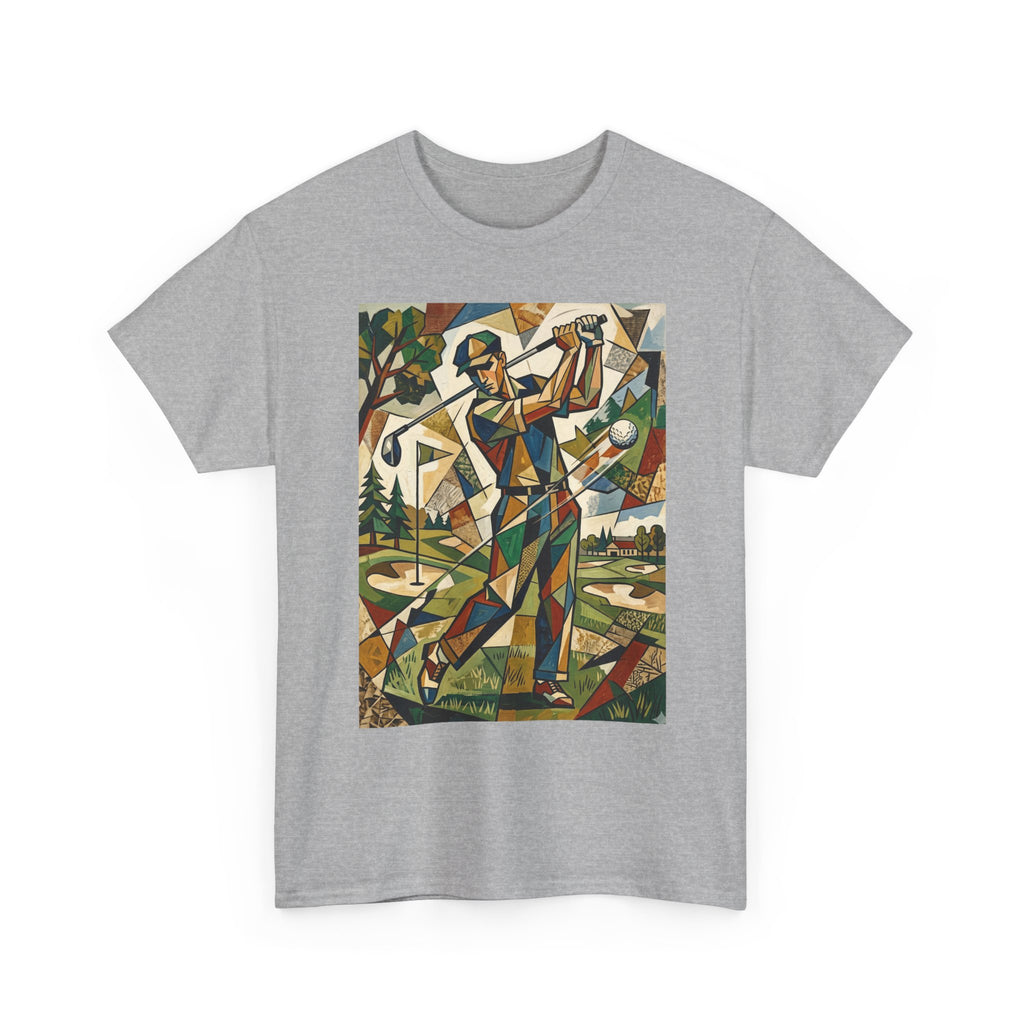 Abstract Golfer Art T-Shirt — Colorful Geometric Golf Scene Tee