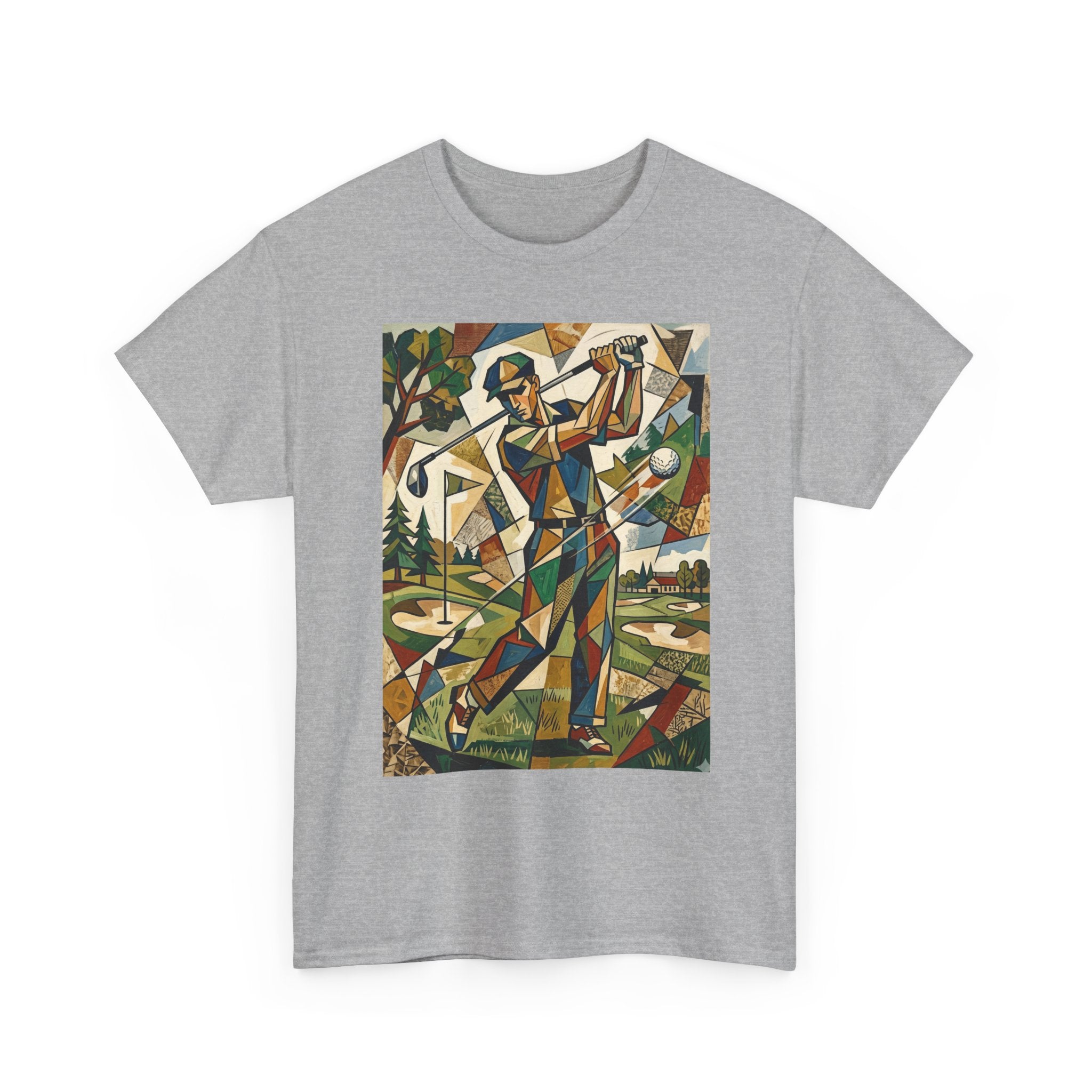 Abstract Golfer Art T-Shirt — Colorful Geometric Golf Scene Tee