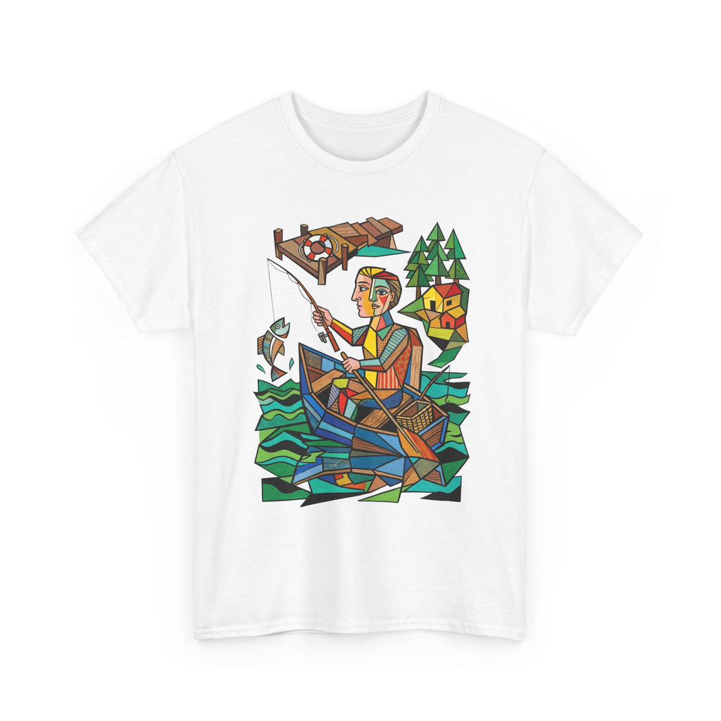 Fishing Canoe T-Shirt — Colorful Stained-Glass Angler Graphic Tee