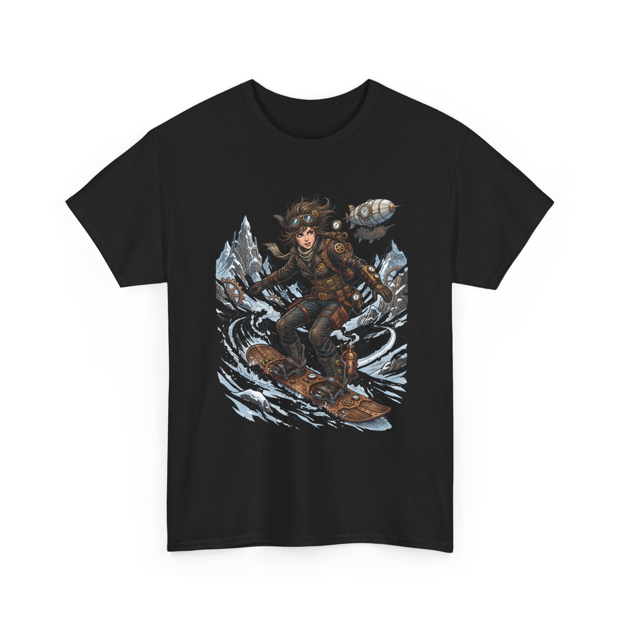 Steampunk Girl Snowboarder Graphic Tee — Winter Snowboarding Adventure Shirt