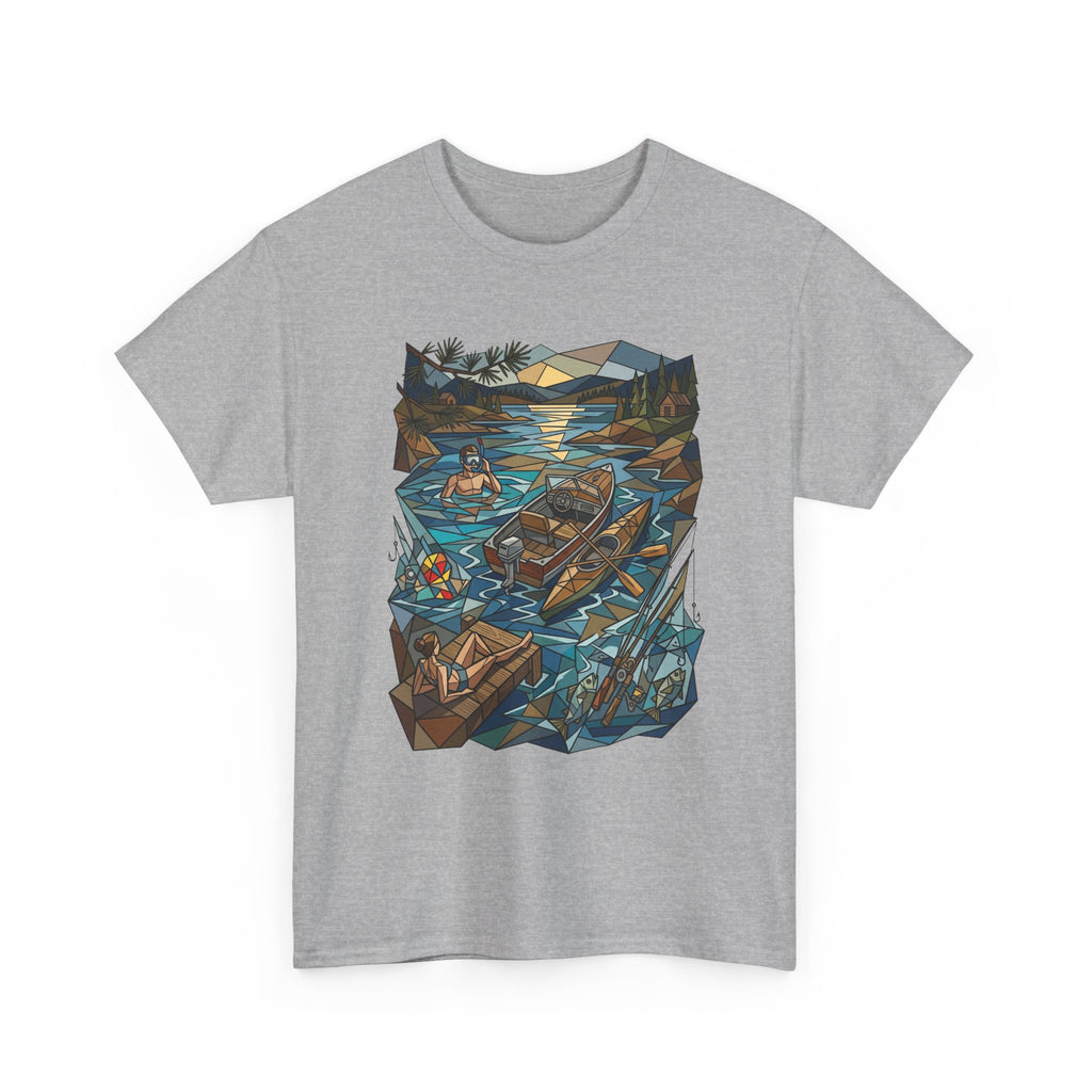 Fishing River Scene T-Shirt — Scenic Canoe & Rowboat Lake Outdoor Adventure Tee