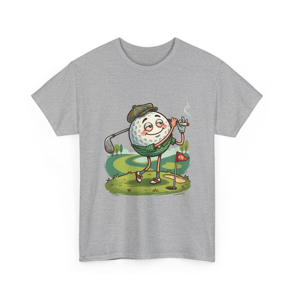 Golf Ball Character Weed T‑Shirt — Funny Retro Golfer Cartoon Tee