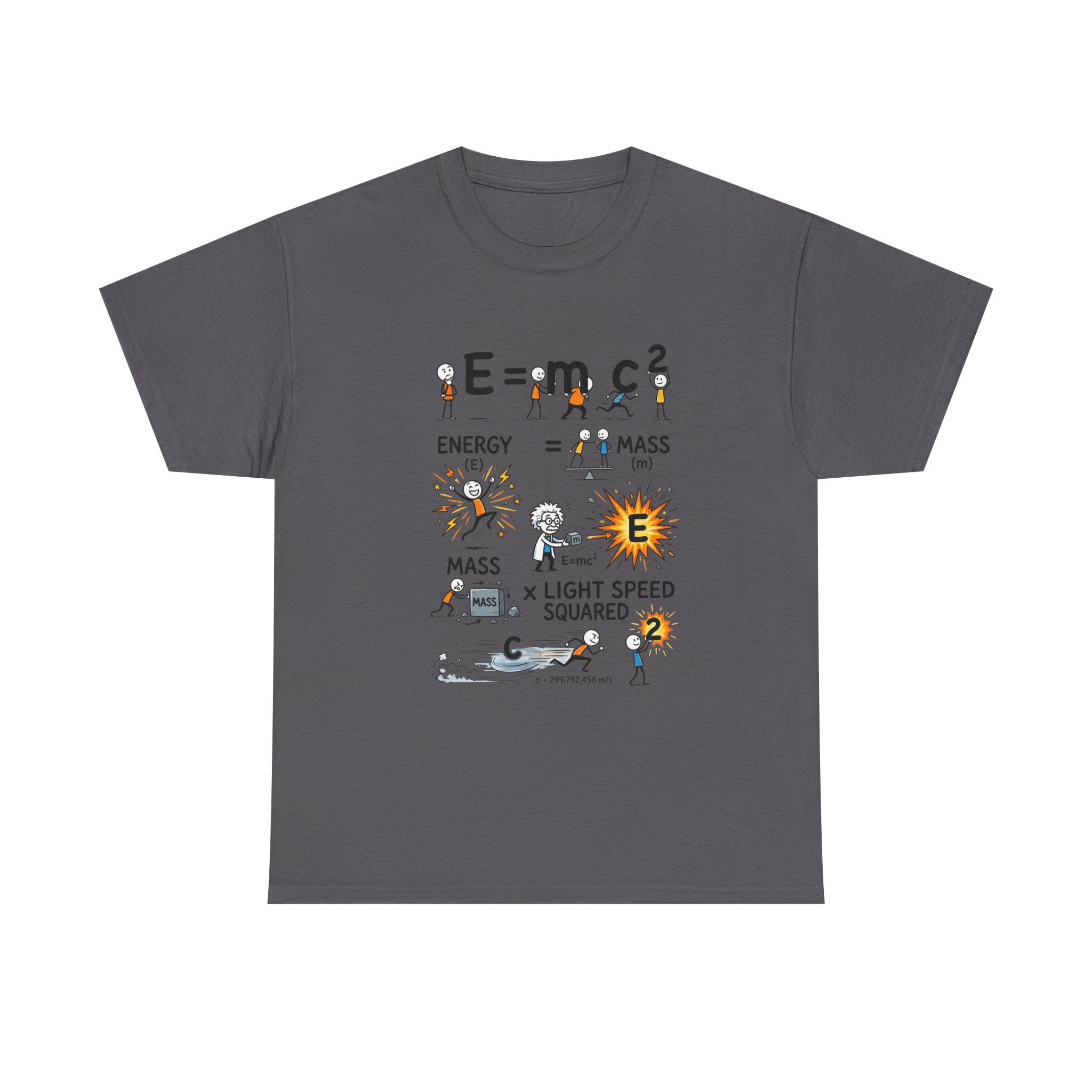 E=mc2 Cartoon Science T-Shirt — Funny Physics Diagram Tee for Students & Teachers