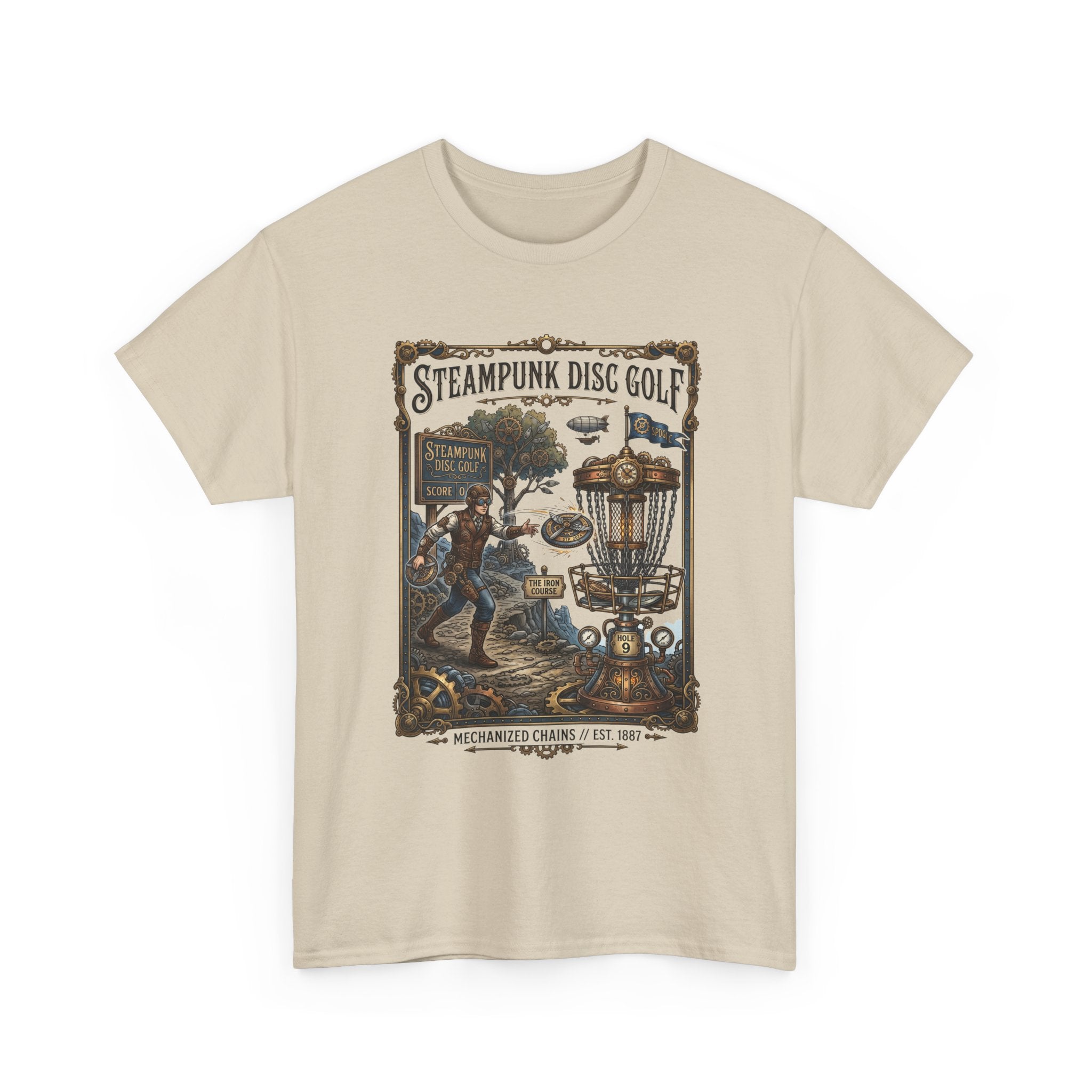 Steampunk Disc Golf T-Shirt — Vintage Victorian Disc Golf Poster Tee
