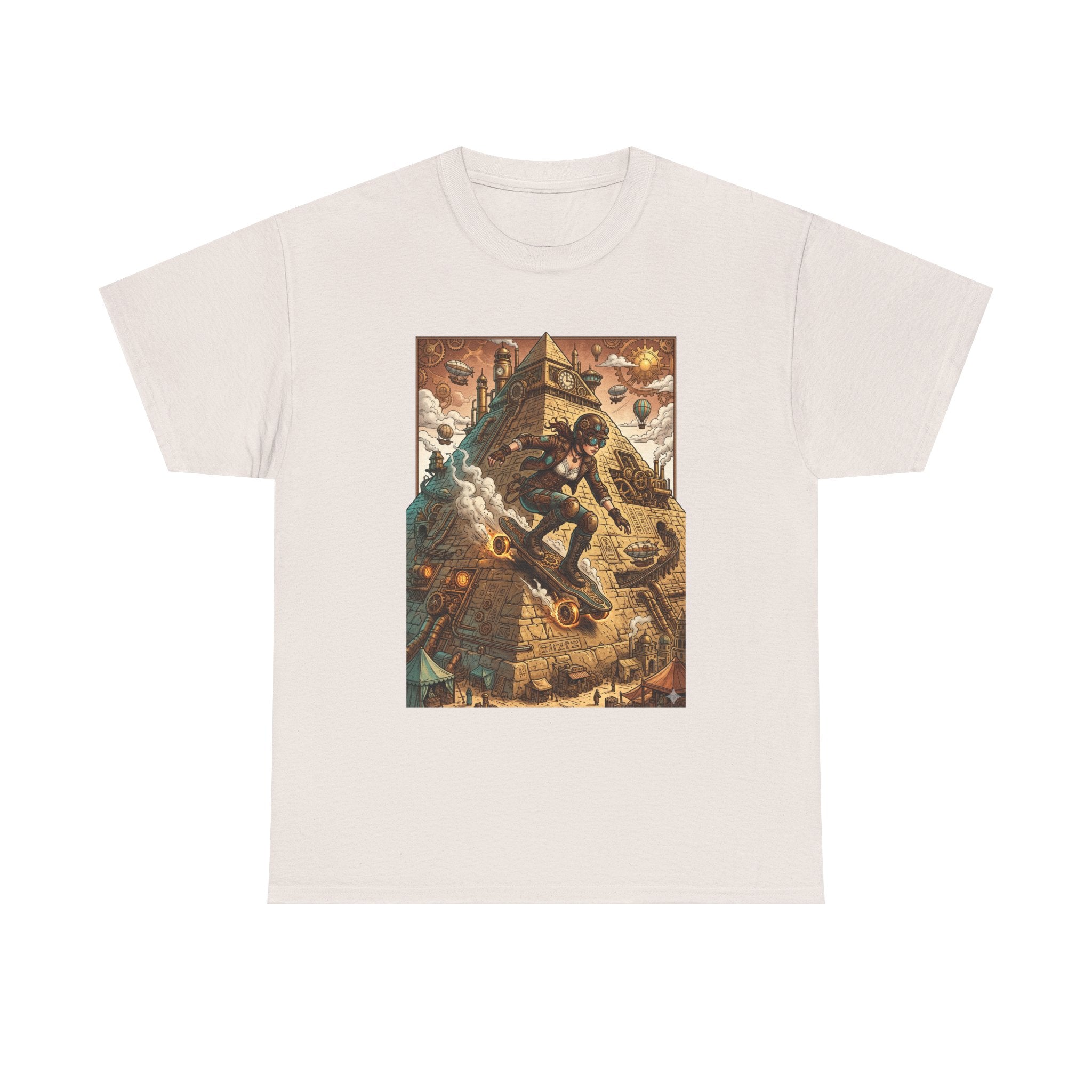 Steampunk Girl Skateboarder Art Print Tee Pyramid