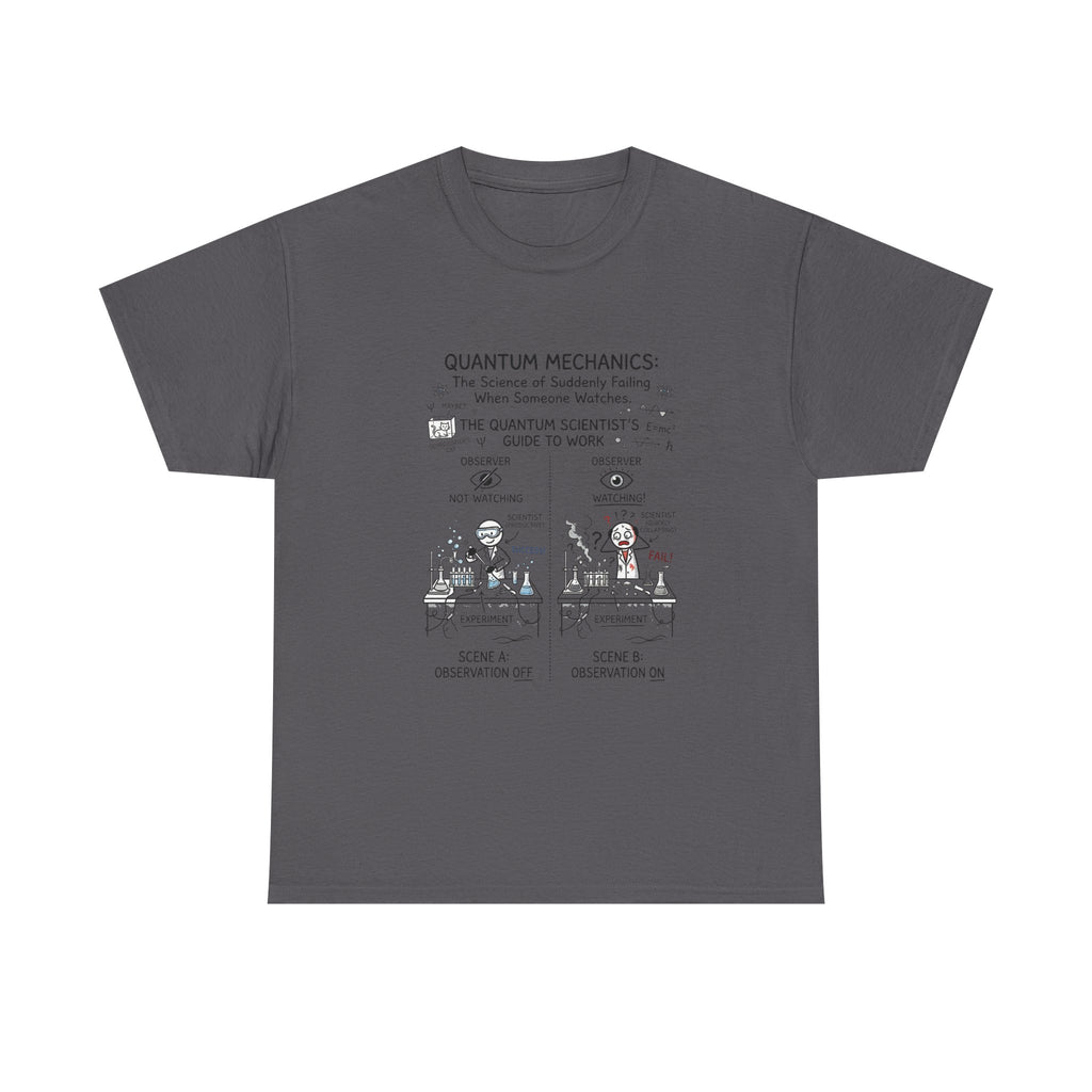 Quantum Mechanics Cartoon T‑Shirt — Funny Science Diagram Tee